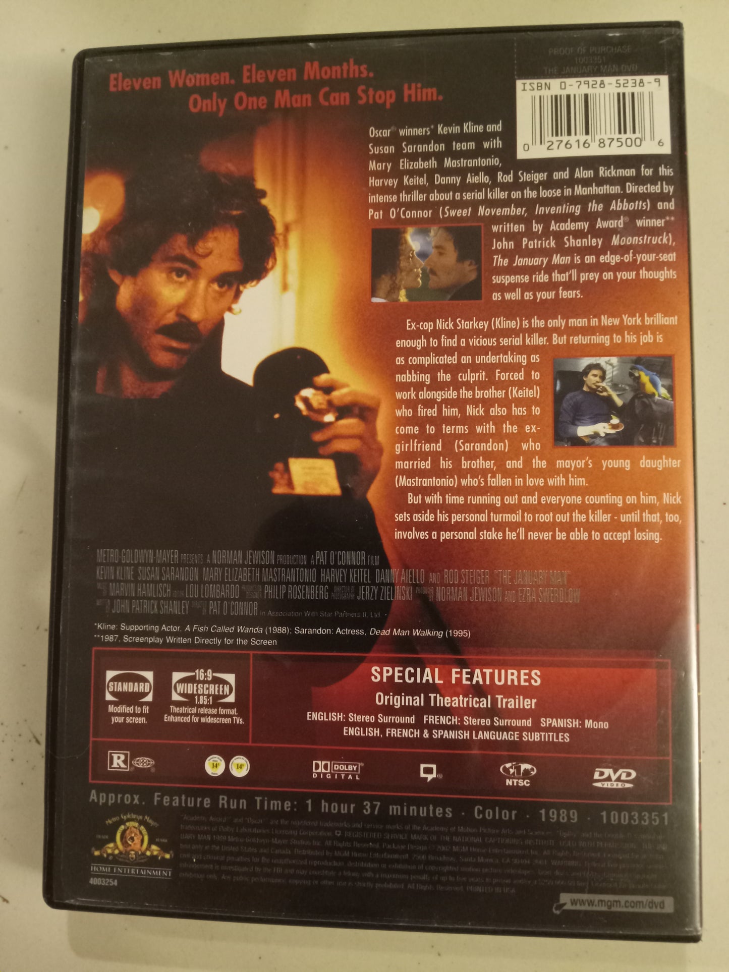 The January Man, DVD Movie, Kevin Kline Widescreen, Rated R, USED