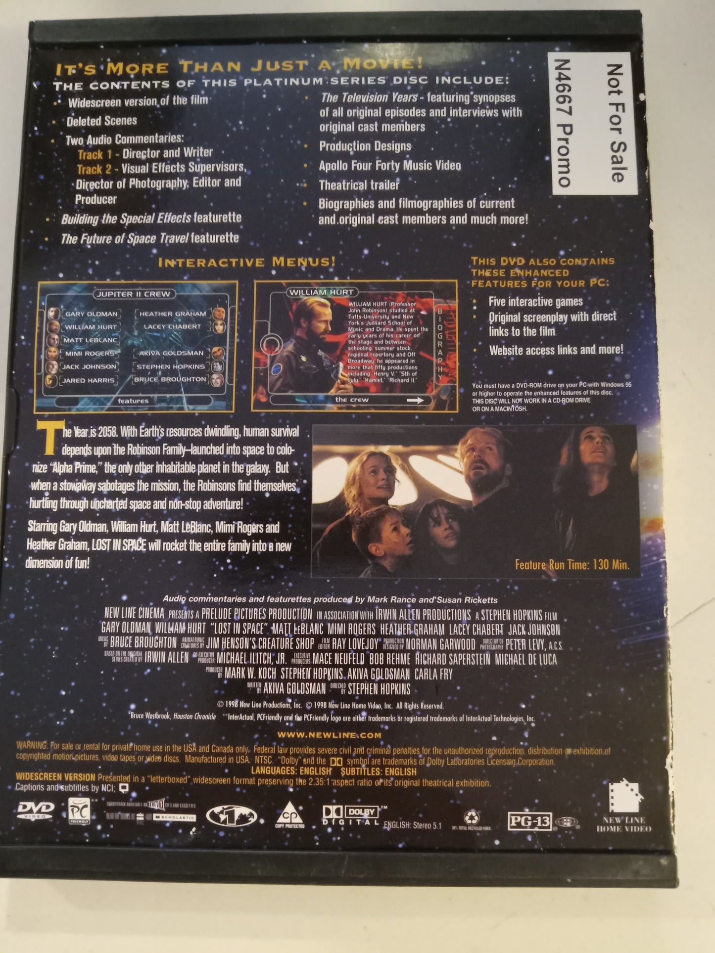 Lost In Space, DVD Movie, William Hurt Widescreen, Rated PG-13, USED