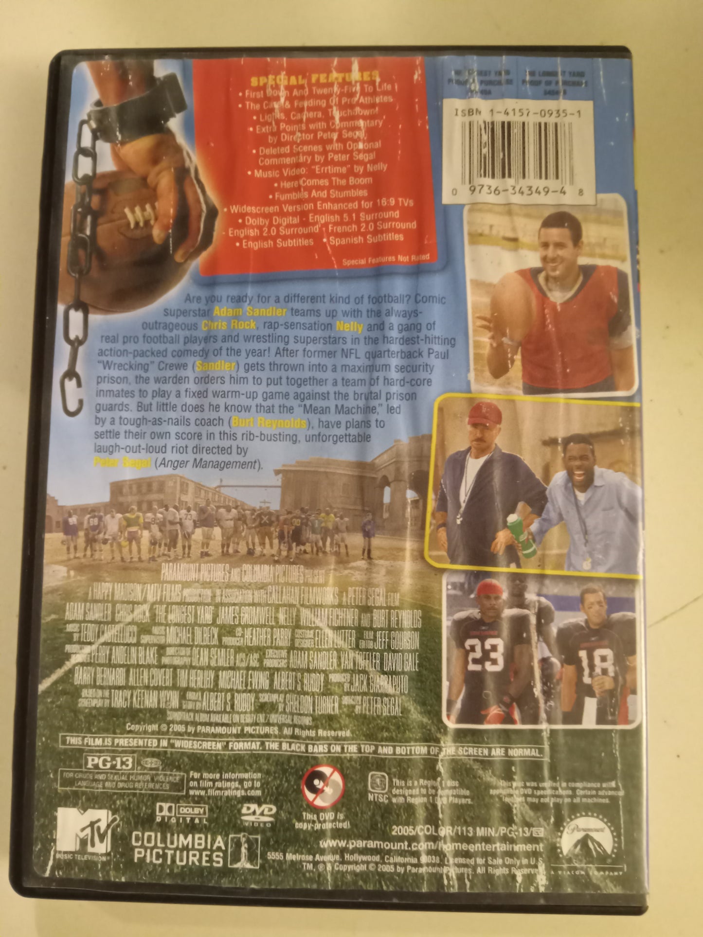 The Longest Yard, DVD Movie, Adam Sandler Widescreen, Rated PG-13, USED
