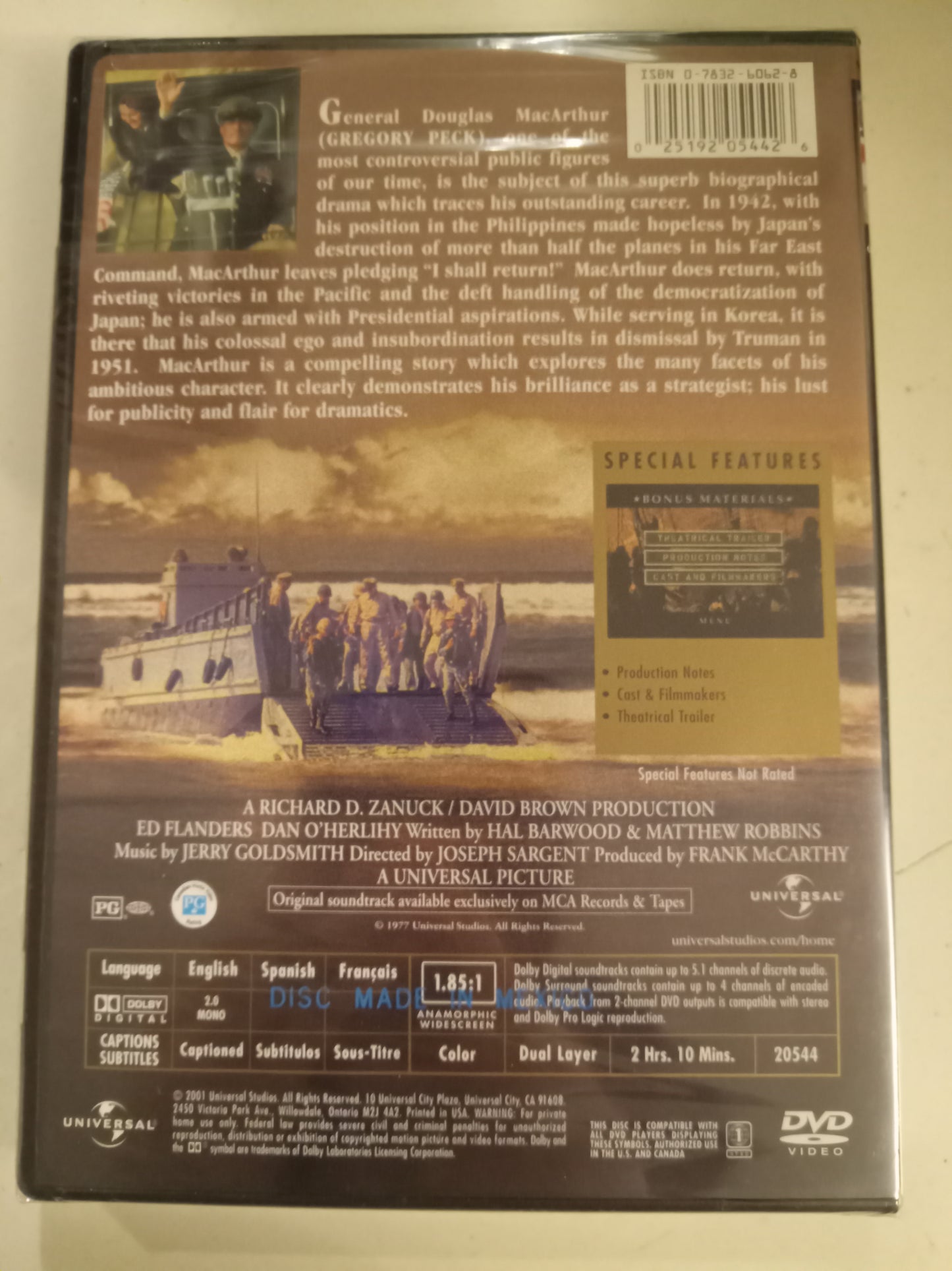 MacArthur, DVD Movie, Gregory Peck Widescreen, Rated PG, NEW