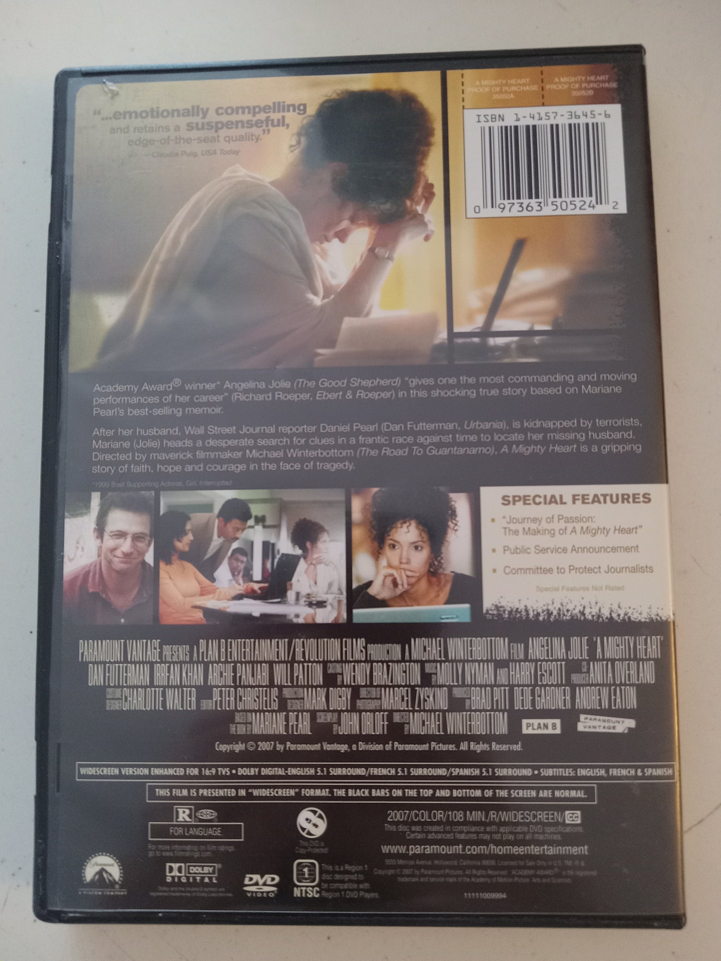 A Mighty Heart, DVD Movie, Angelina Jolie Widescreen, Rated R, USED