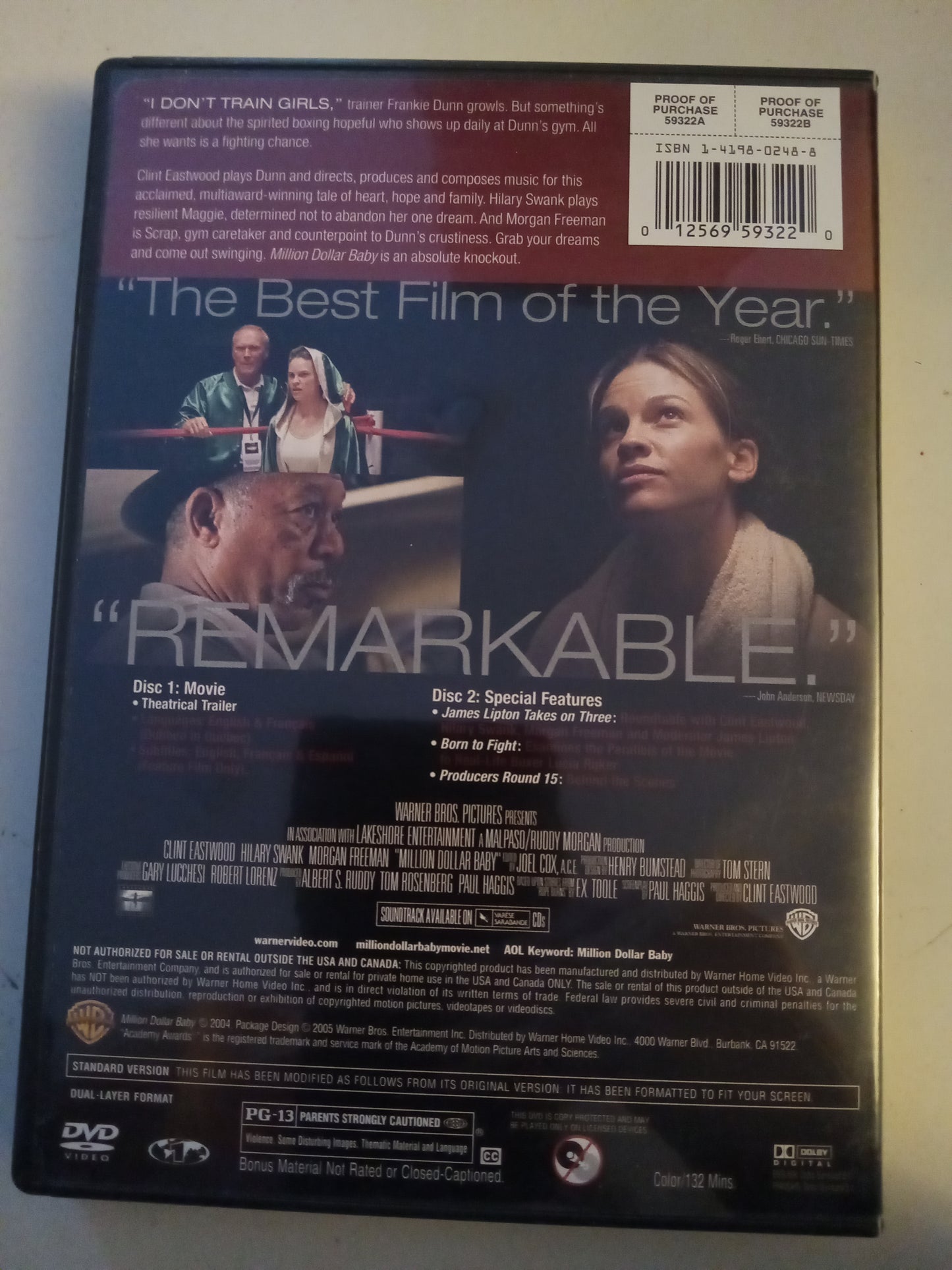 Million Dollar Baby, 2 Discs, DVD Movie, Clint Eastwood Fullscreen/Widescreen, Rated PG-13, USED