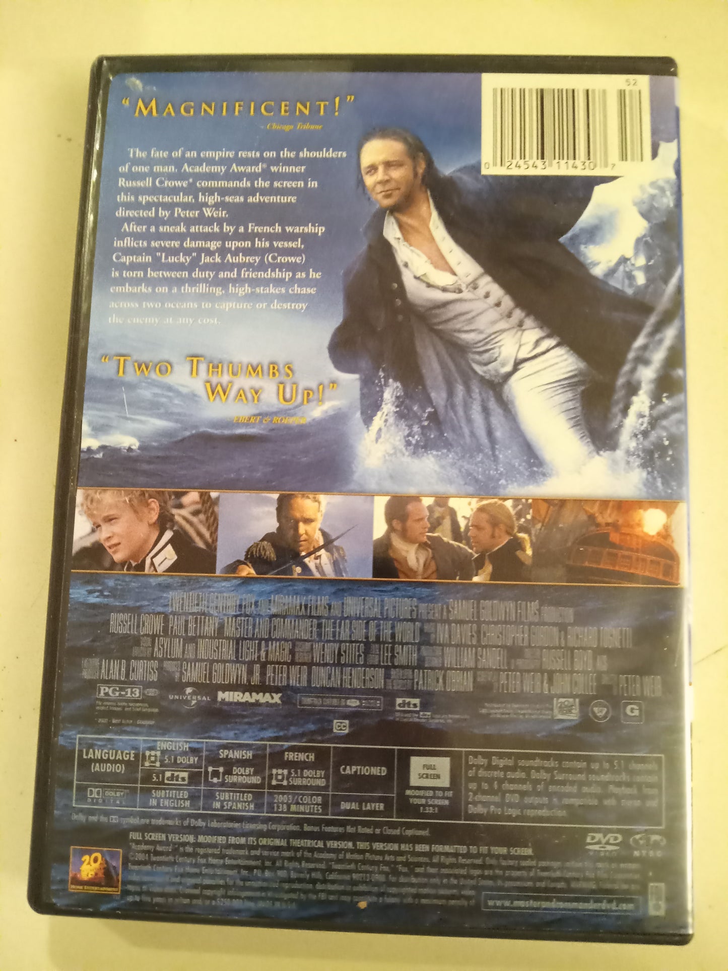 Master And Commander, The Far Side Of The World, DVD Movie, Russell Crowe Fullscreen, Widescreen, Rated PG-13, USED