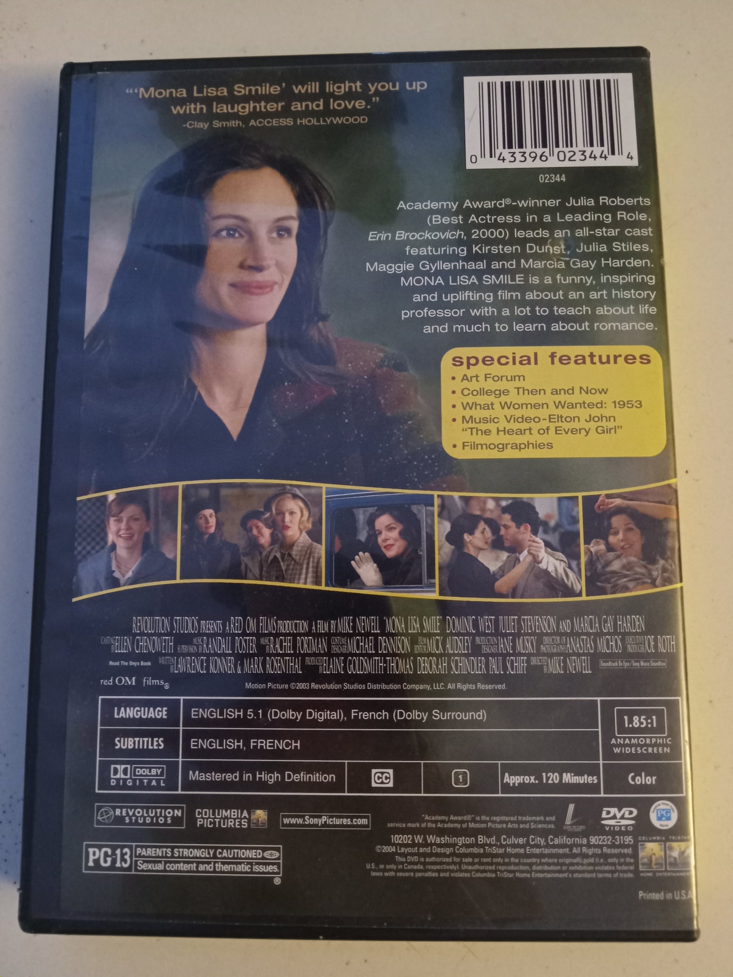 Mona Lisa Smile, DVD Movie, Julia Roberts Widescreen, Rated PG-13, USED