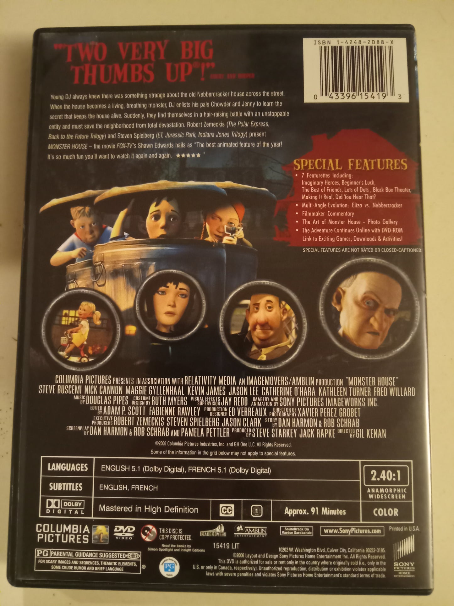 Monster House, Steven Spielberg Animation DVD Movie, Steve Buscemi Widescreen, Rated PG, USED