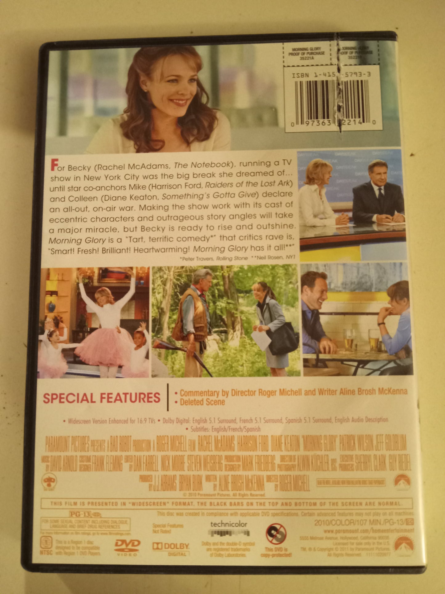 Morning Glory, DVD Movie, Rachel McAdams Widescreen, Rated PG-13, USED