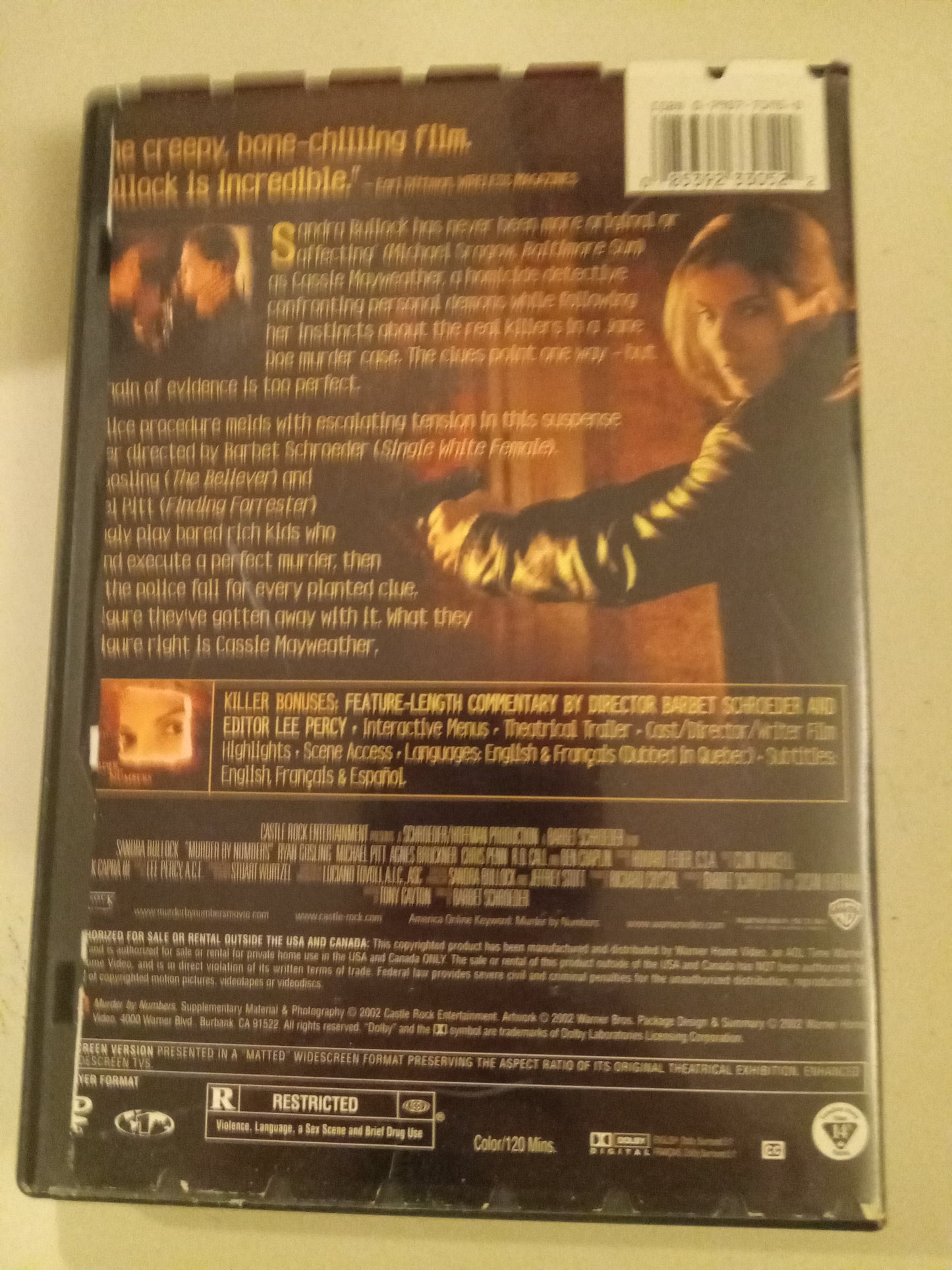 Murder By Numbers, DVD Movie, Sandra Bullock Widescreen, Rated R, USED