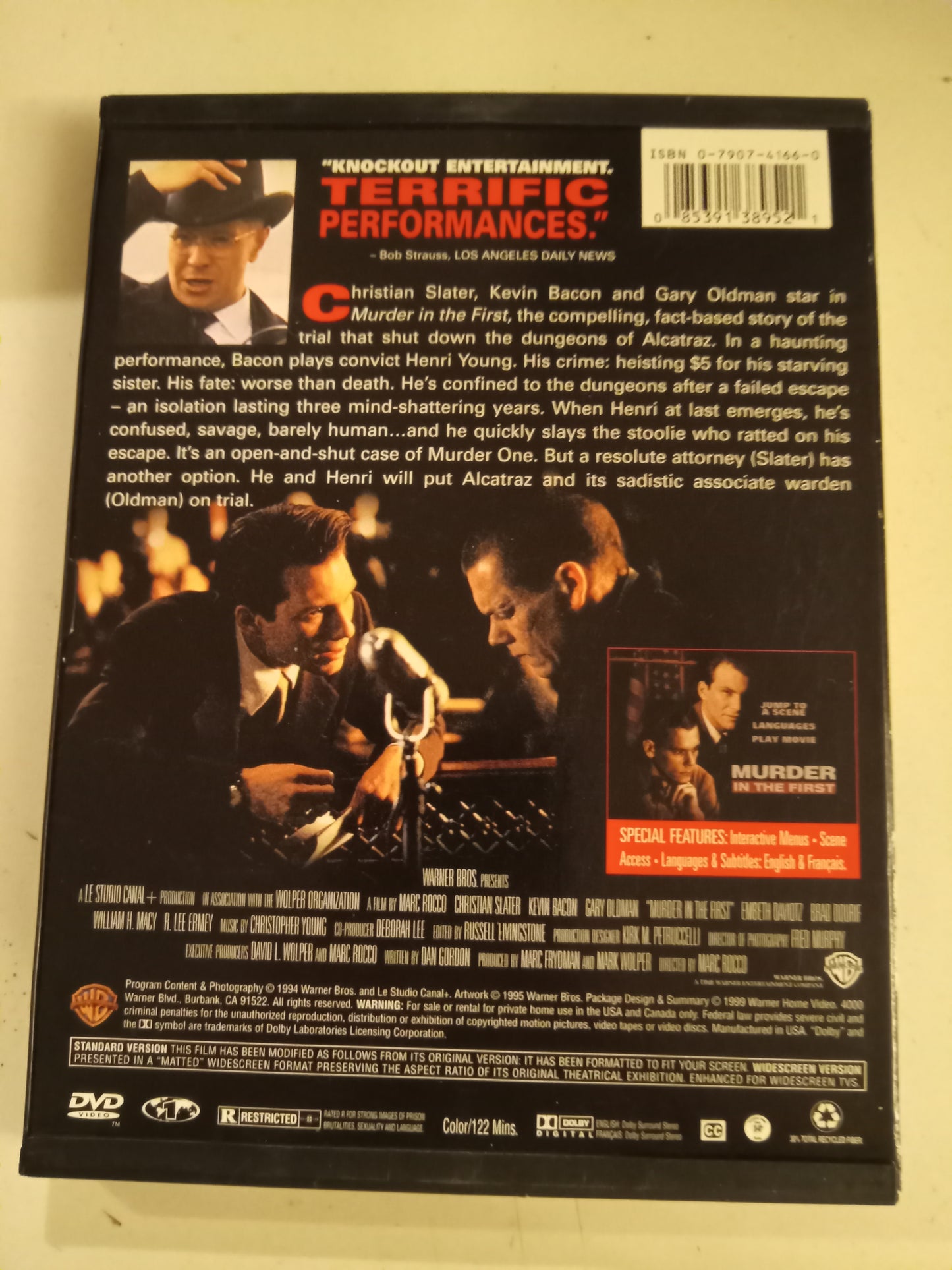 Murder In The First, DVD Movie, Kevin Bacon Widescreen, Rated R, USED