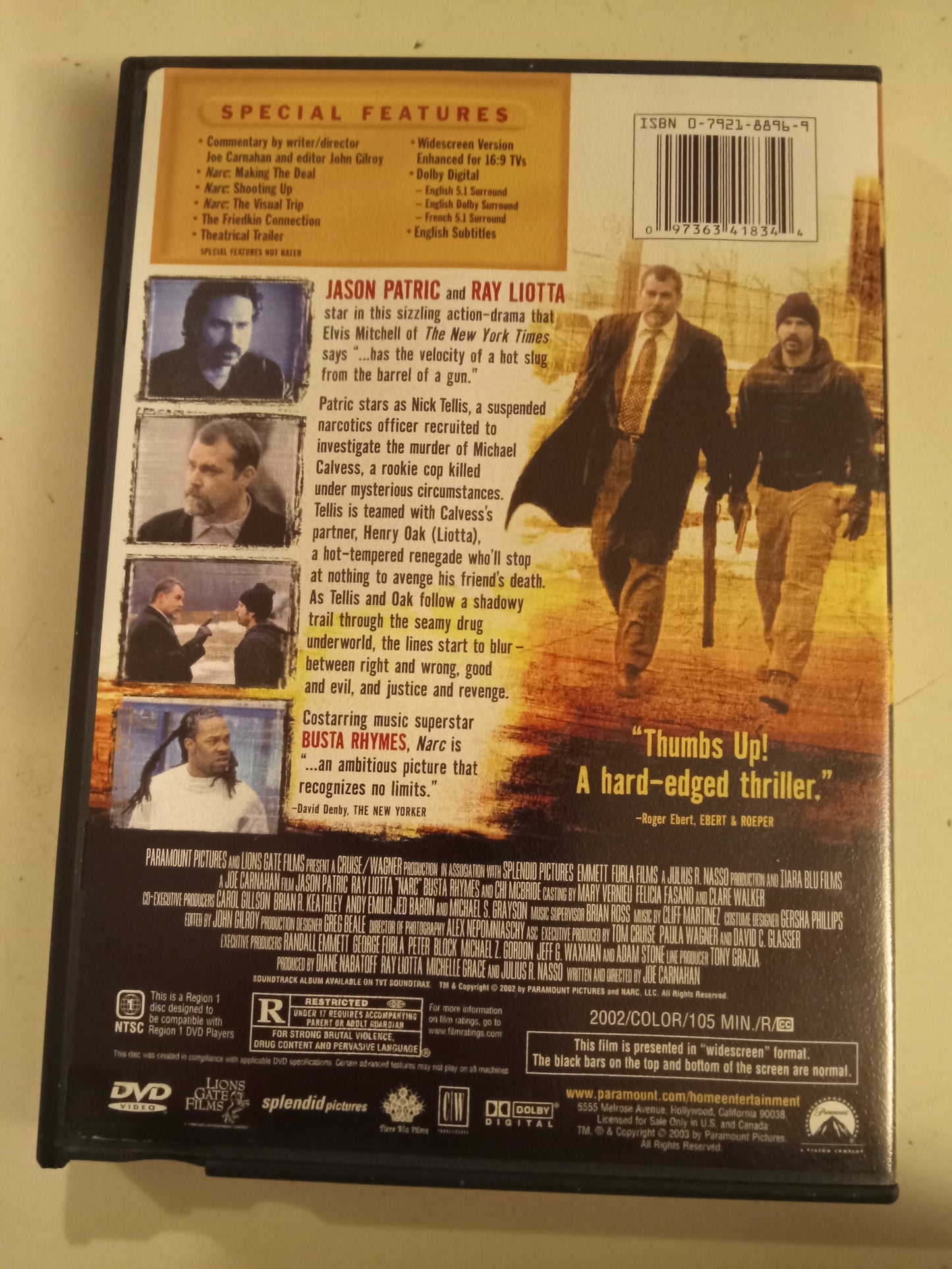 Narc, DVD Movie, Ray Liotta Widescreen, Rated R, USED