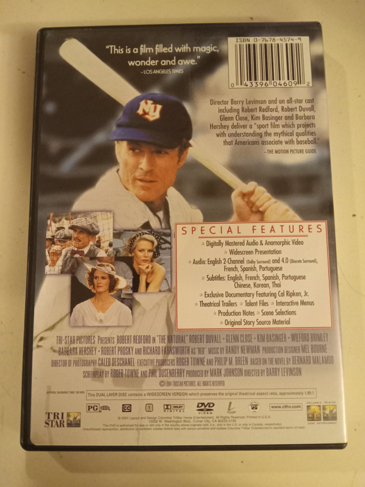 The Natural, DVD Movie, Robert Redford Widescreen, Rated PG, USED