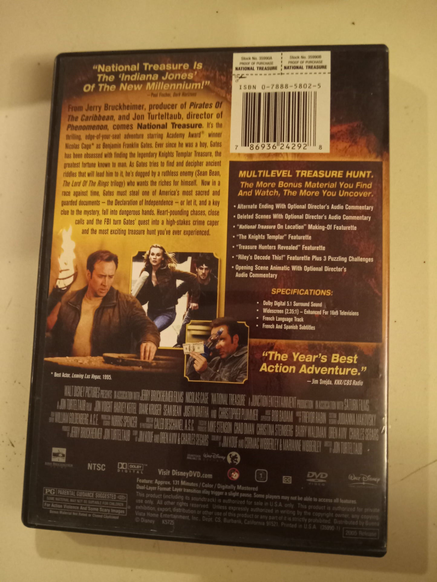 National Treasure, DVD Movie, Nicolas Cage Widescreen, Rated PG, USED