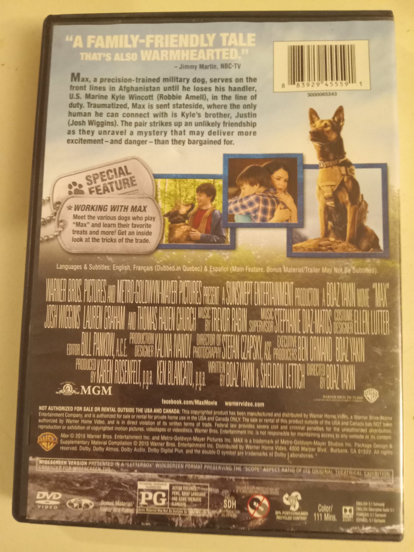 Max, DVD Movie, Josh Wiggins Widescreen, Rated PG, USED