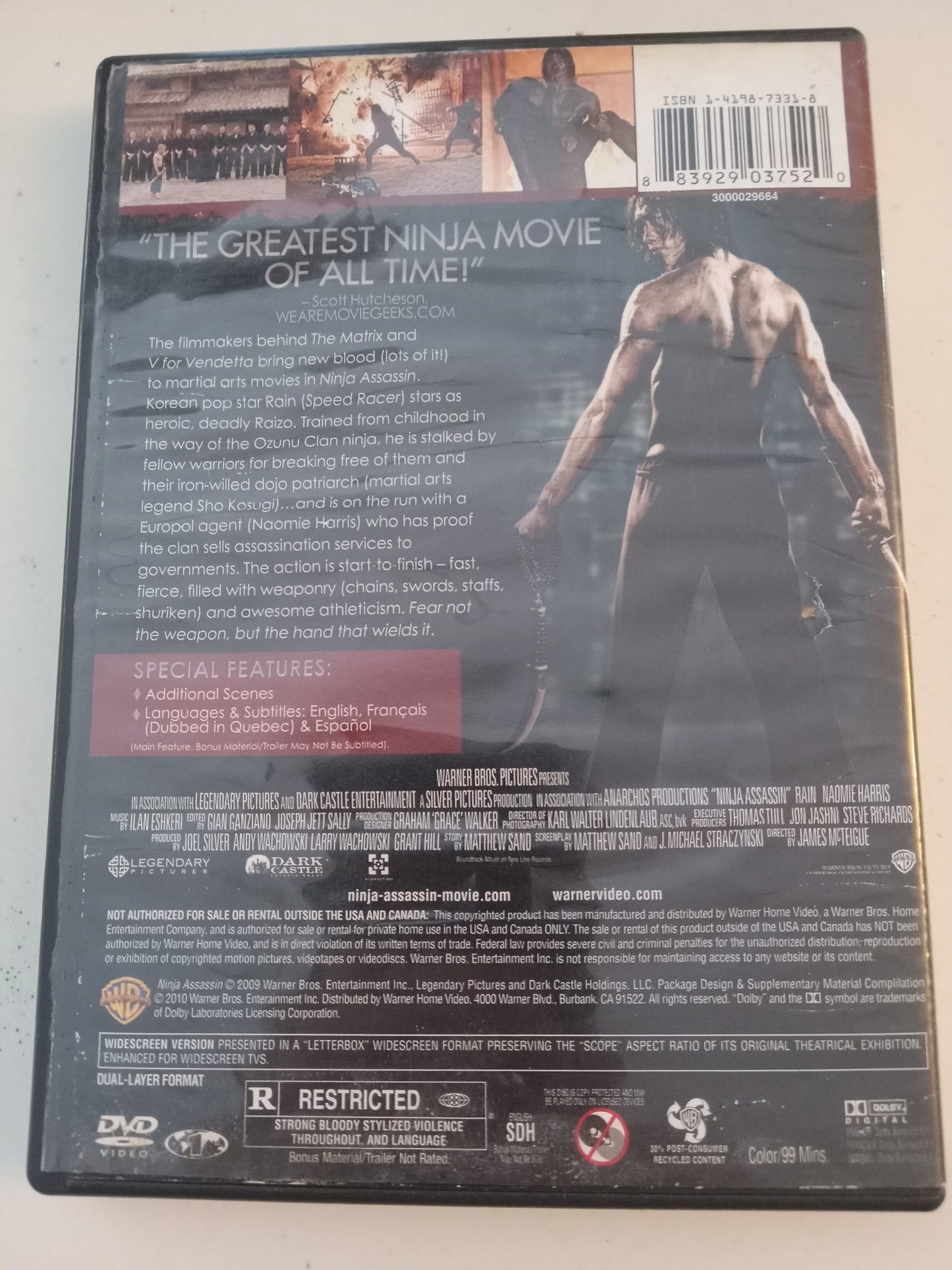 Ninja Assassin, DVD Movie, Naomie Harris Widescreen, Rated R, USED