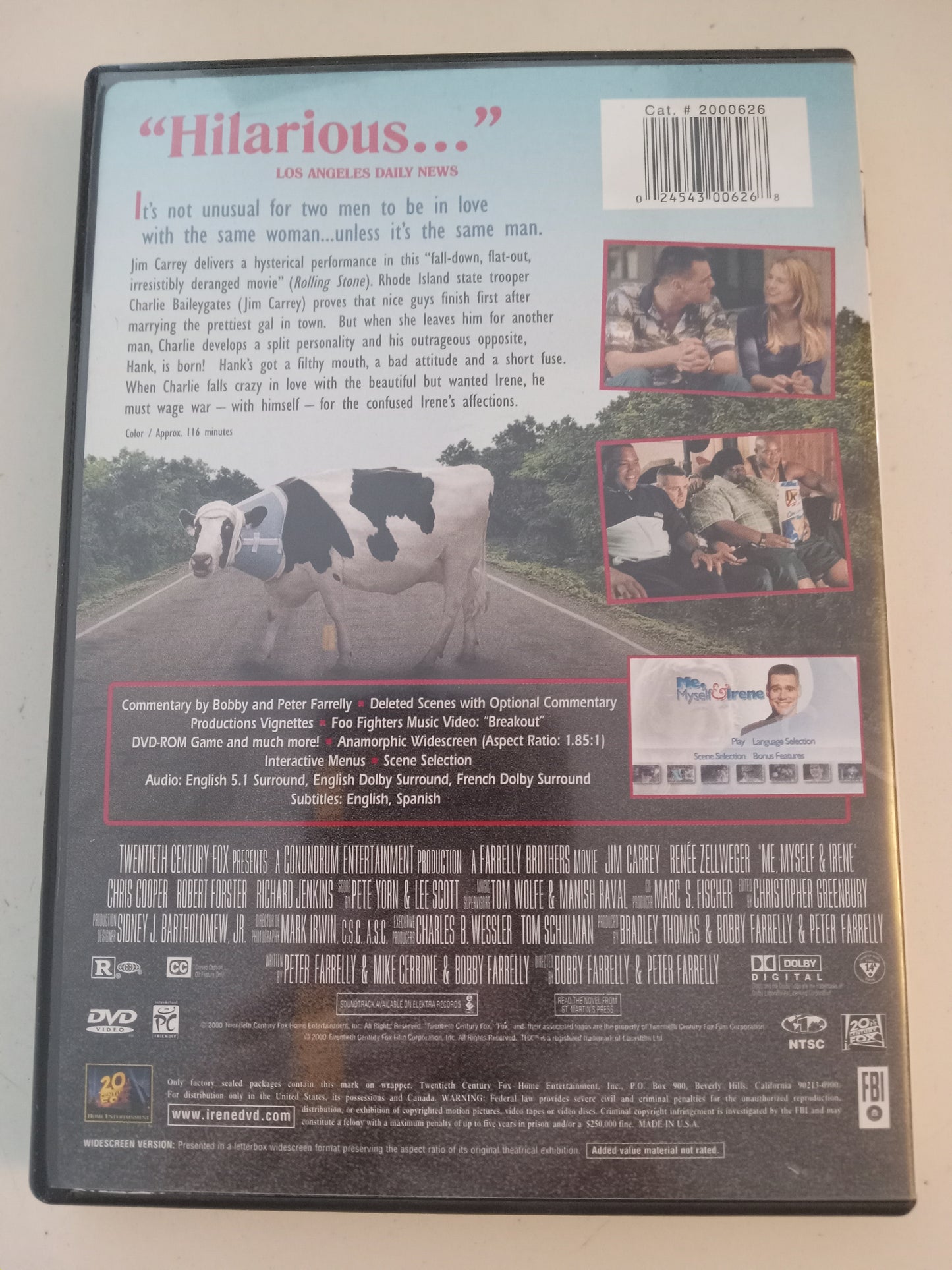 Me, Myself And Irene, Special Ed. DVD Movie, Jim Carrey Widescreen, Rated R, USED