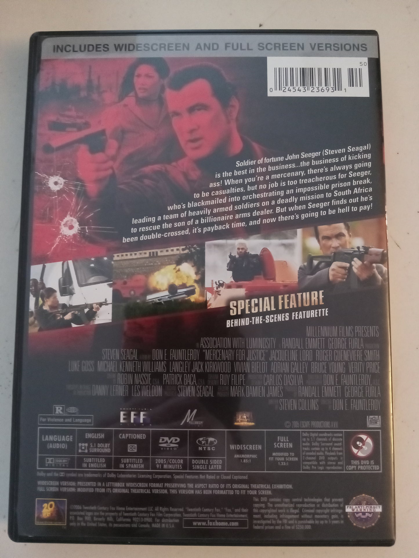 Mercenary For Justice, DVD Movie, Steven Seagal Fullscreen, Widescreen, Rated R, USED