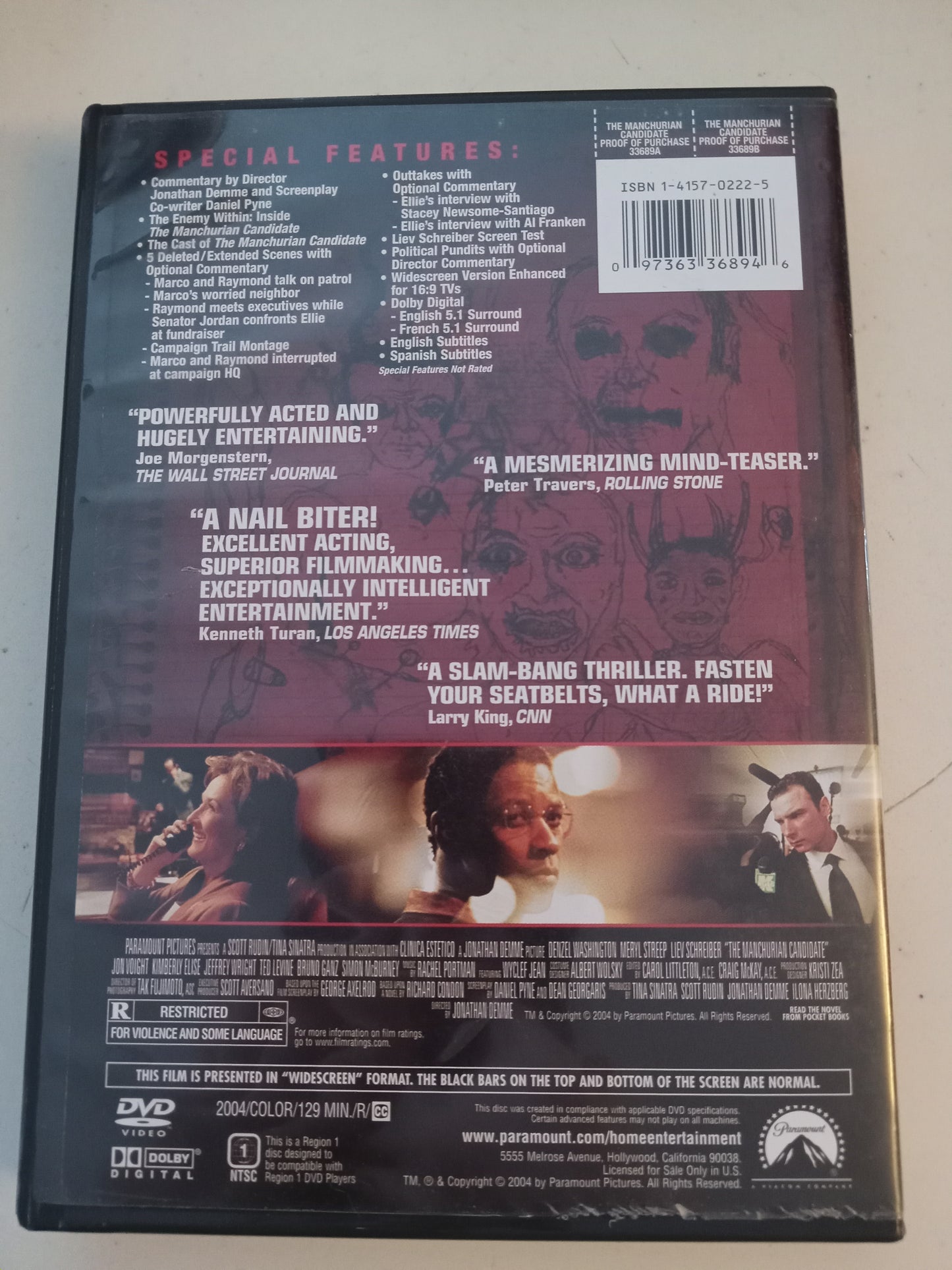 The Manchurian Candidate, DVD Movie, Denzel Washington Widescreen, Rated R, USED
