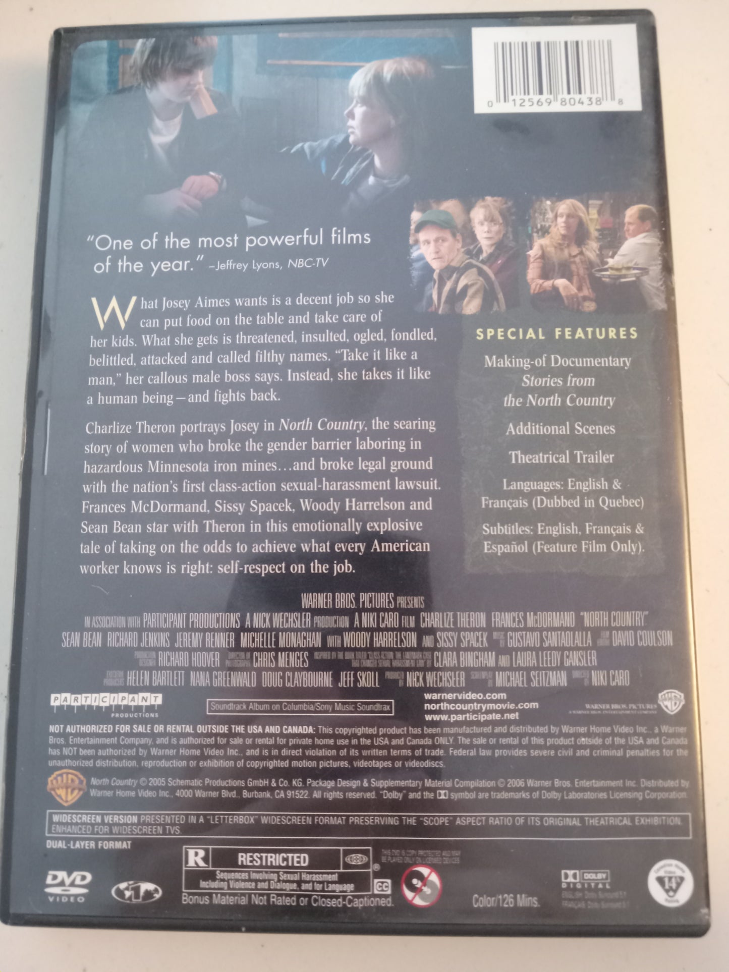 North Country, DVD Movie, Charlize Theron Widescreen, Rated R, USED