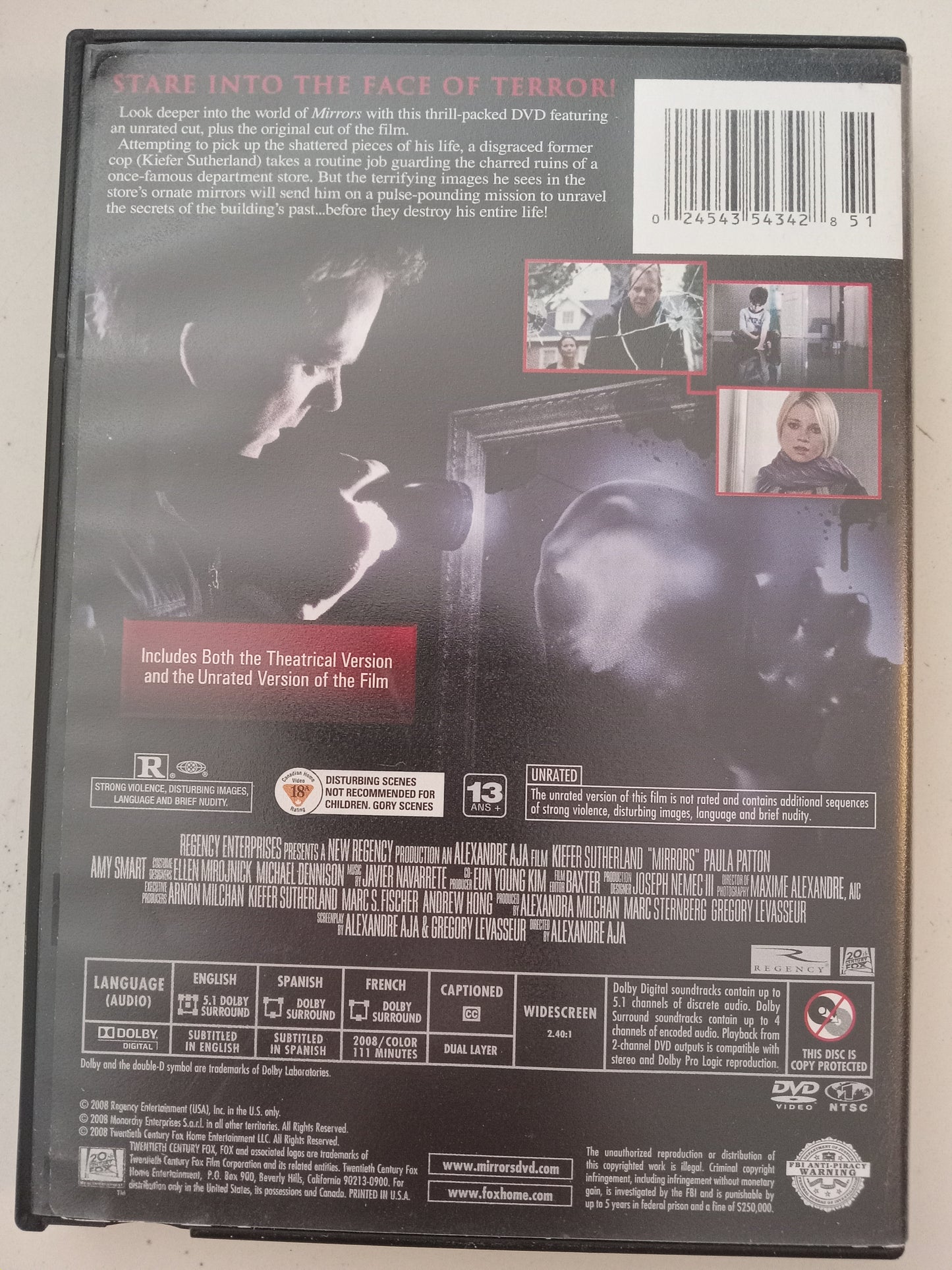 Mirrors, DVD Movie, Kiefer Sutherland Widescreen, Rated R, USED