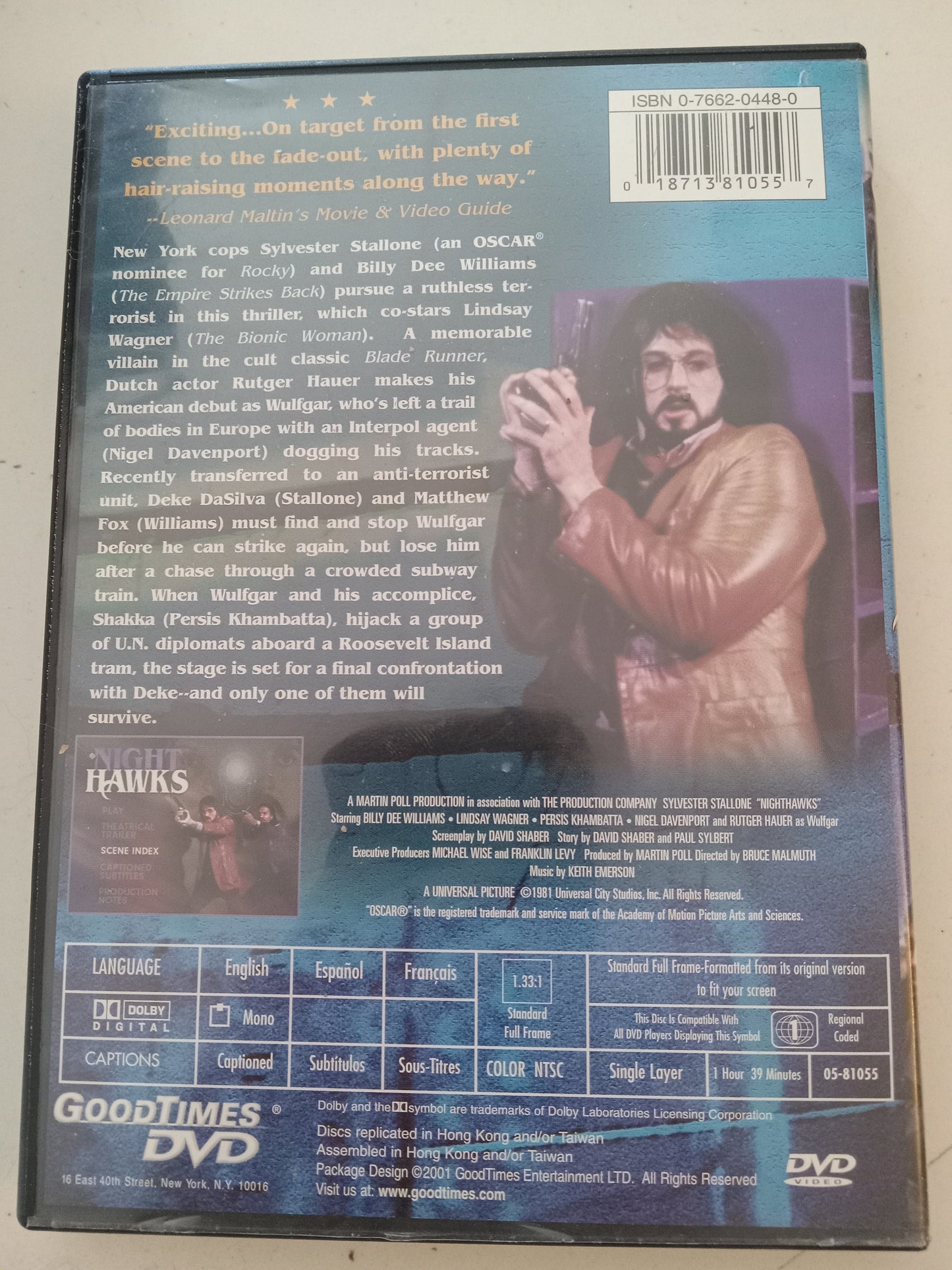 Night Hawks, DVD Movie, Sylvester Stallone Fullscreen, Not Rated, USED