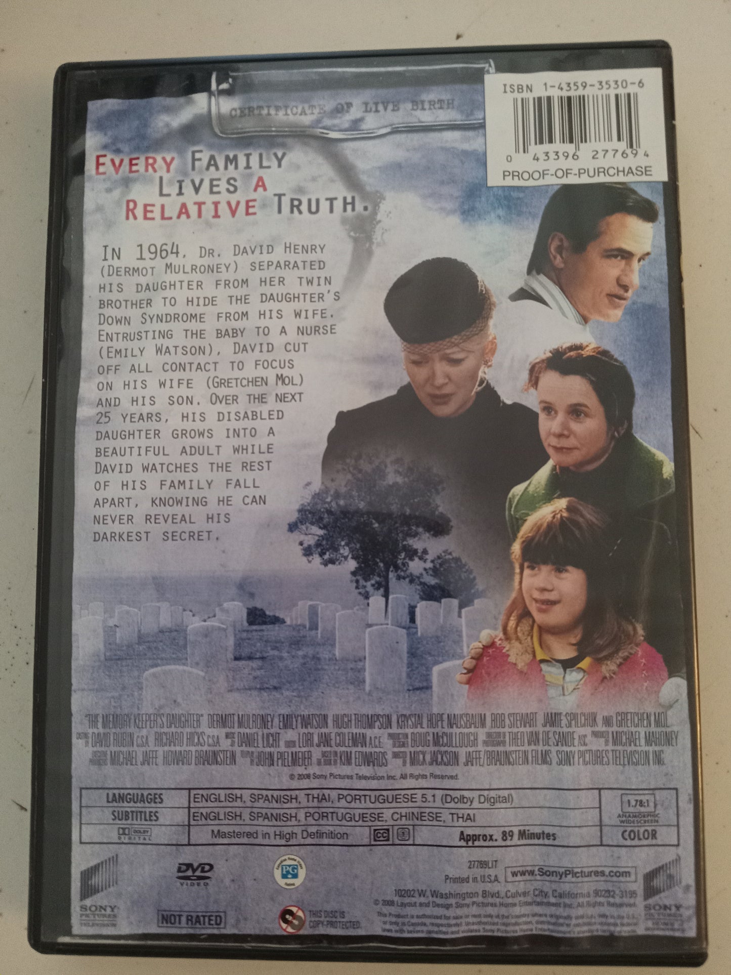 The Memory Keeper's Daughter, DVD Movie, Emily Watson Widescreen, Not Rated, USED