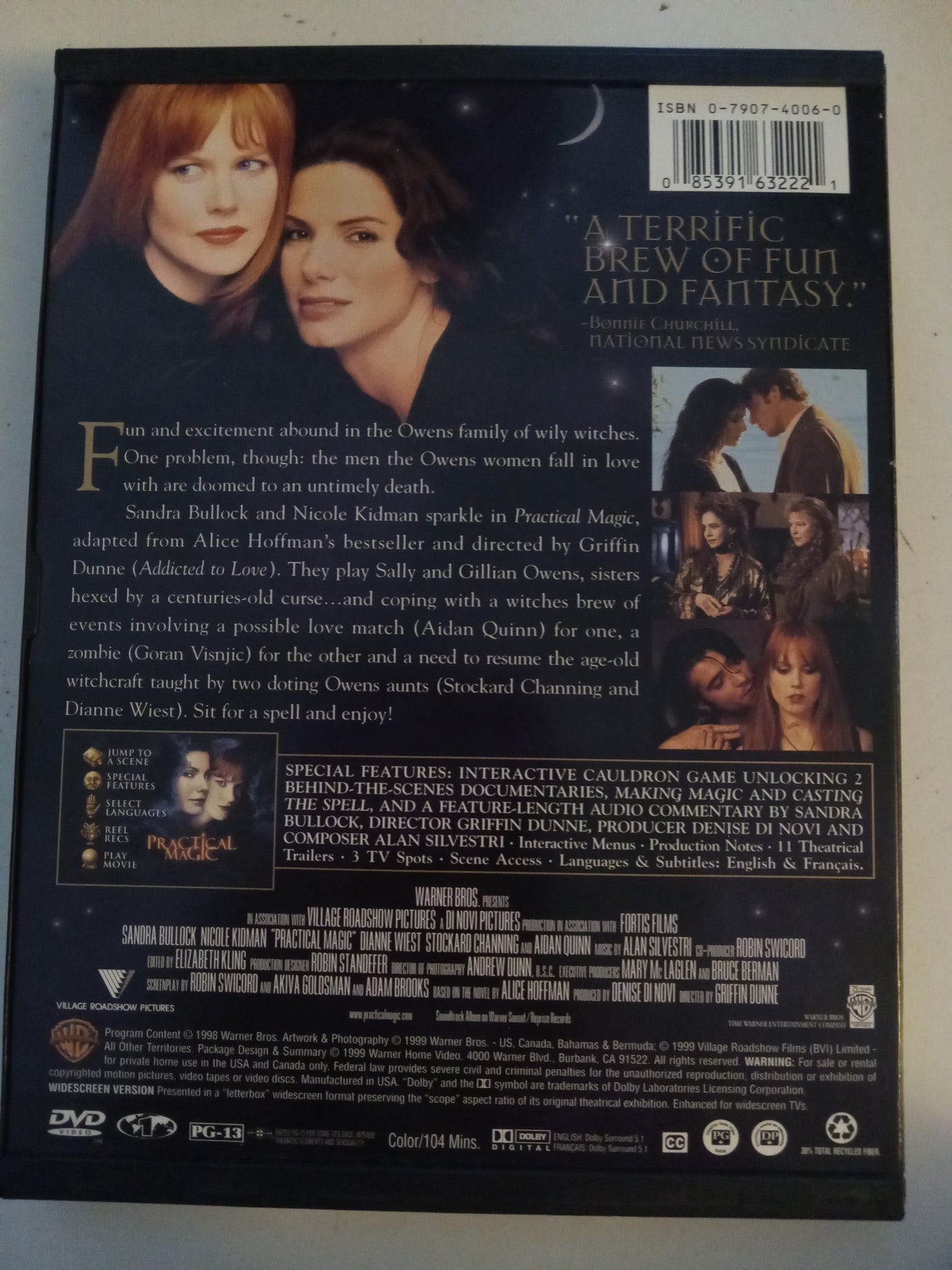 Practical Magic, DVD Movie, Sandra Bullock Widescreen, Rated PG-13, USED