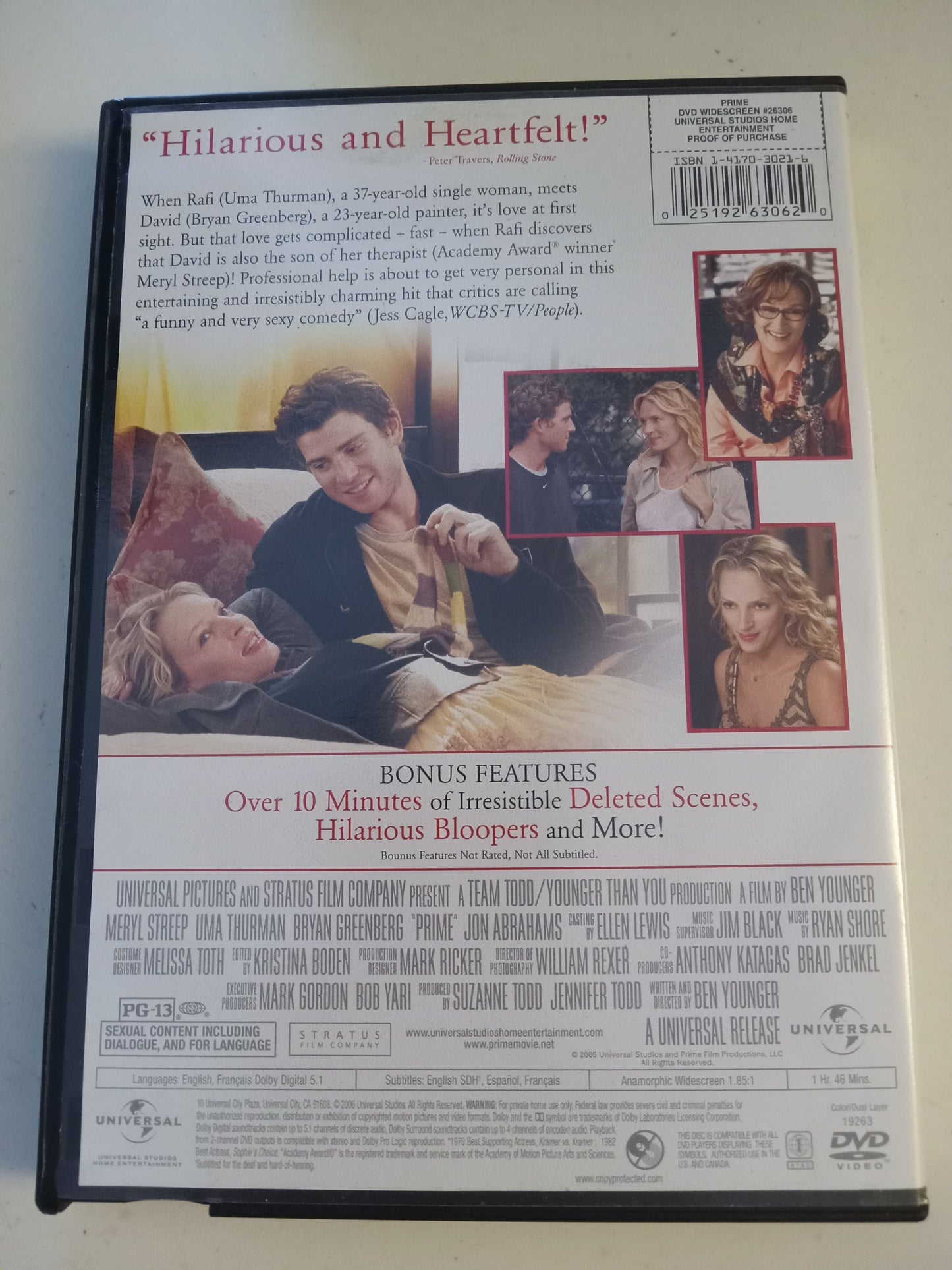 Prime, DVD Movie, Uma Thurman Widescreen, Rated PG-13, USED