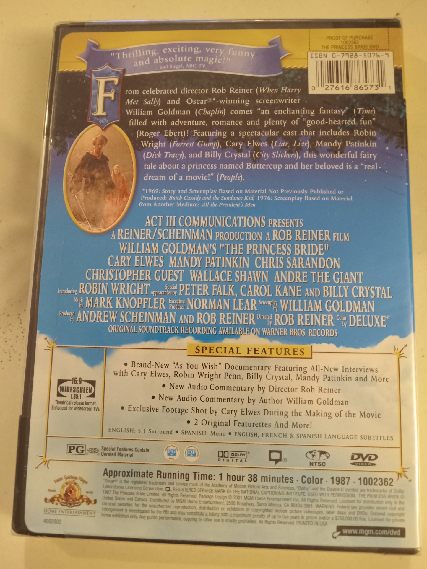 The Princess Bride, Special Edition, DVD Movie, Cary Elwes Widescreen, Rated PG, NEW