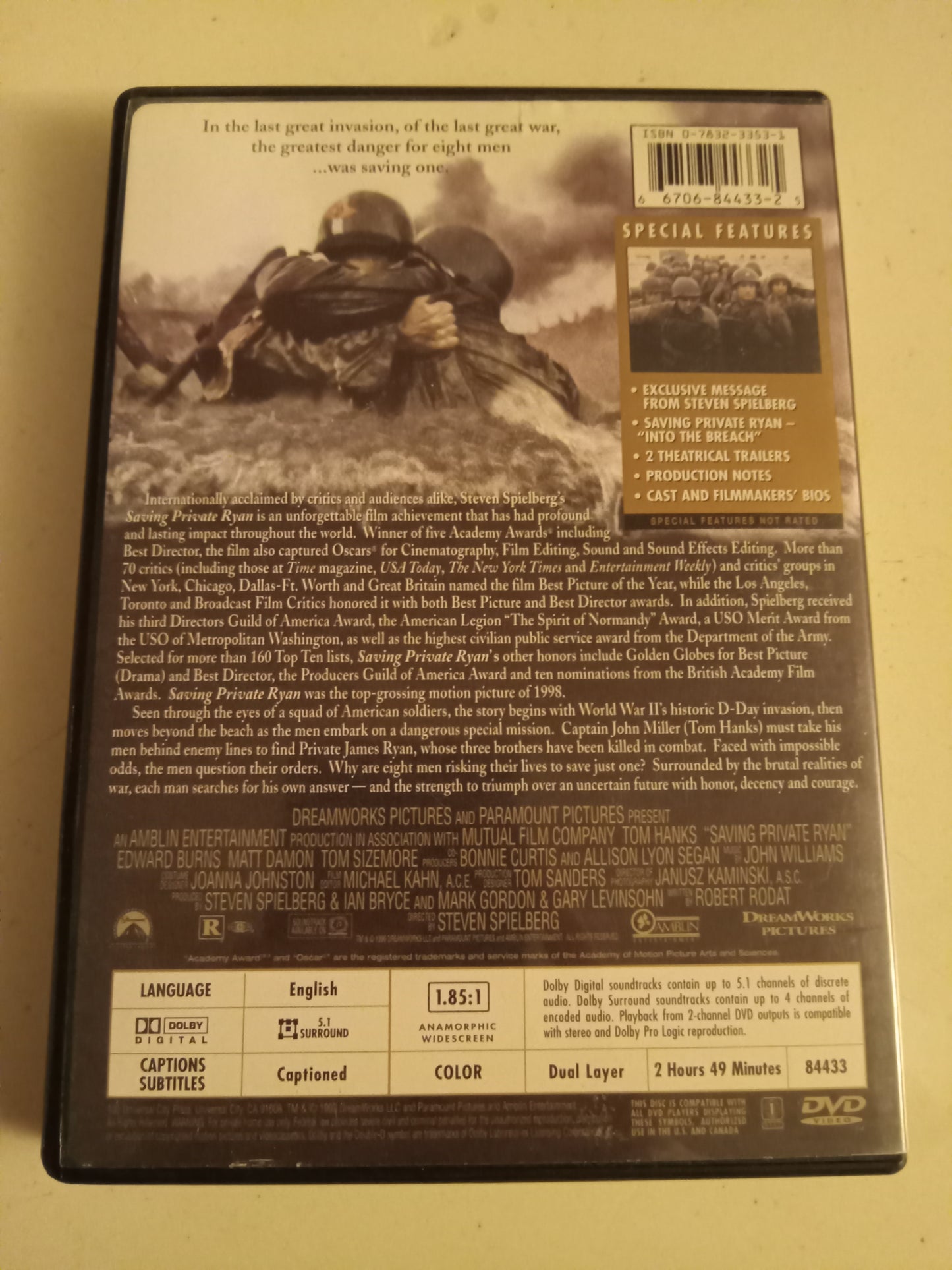 Saving Private Ryan Special Limited Edition, DVD Movie, Tom Hanks Widescreen, Rated R, USED