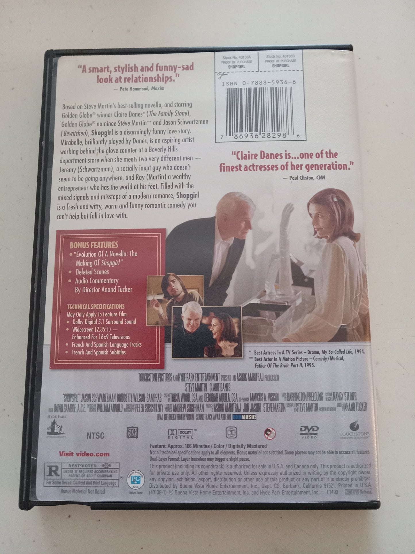 Shopgirl, DVD Movie, Steve Martin Widescreen, Rated R, USED