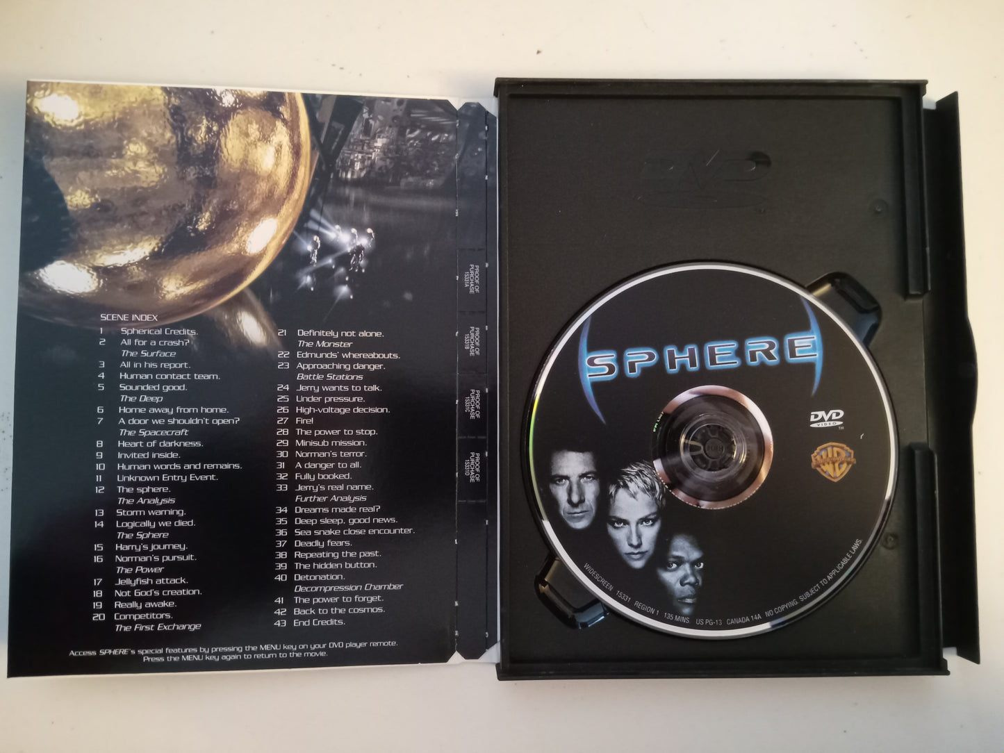 Sphere, DVD Movie, Dustin Hoffman Widescreen, Rated PG-13, USED