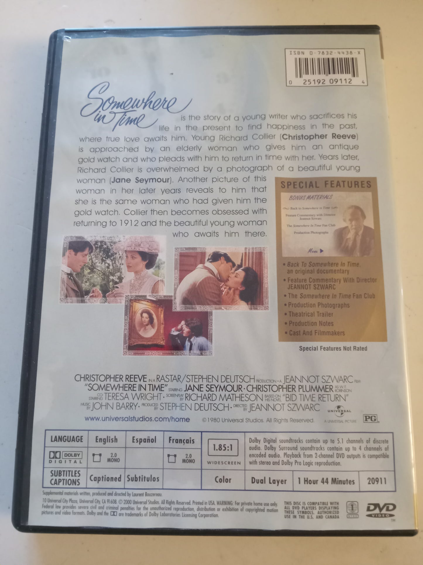Somewhere in Time Collectors Edition, DVD Movie, Christopher Reeve Widescreen, Rated PG, USED