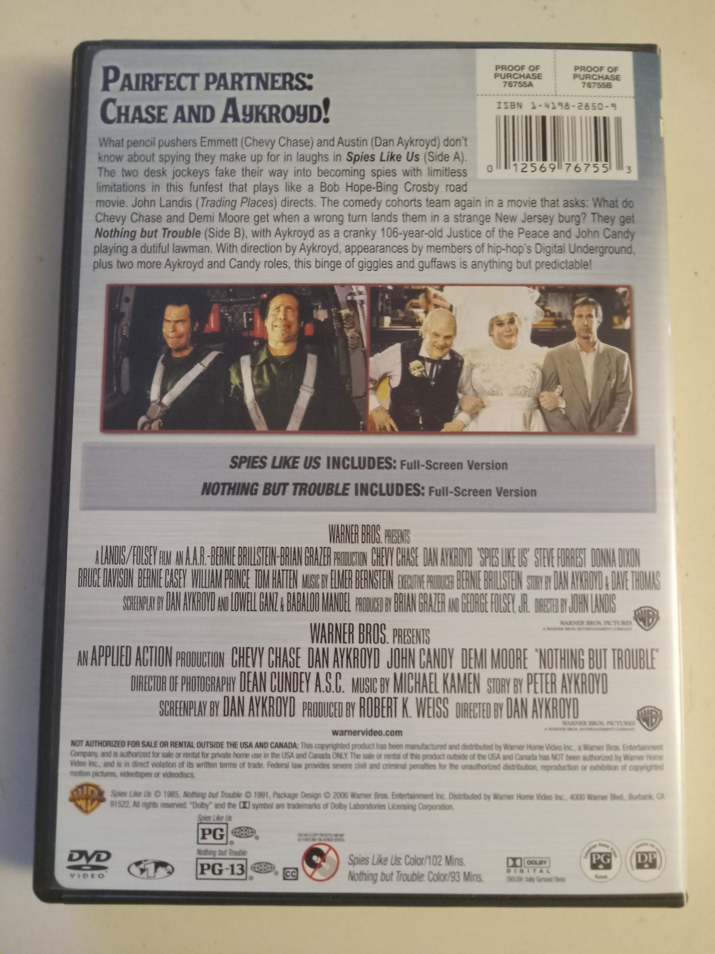 Spies Like Us, Nothing But Trouble, 2 DVD Movies, Fullscreen/Widescreen, Rated PG/PG-13, USED
