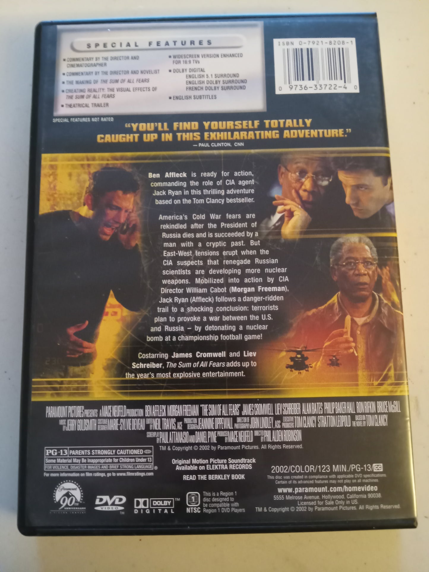 The Sum Of All Fears, DVD Movie, Ben Affleck Widescreen, Rated PG-13, USED