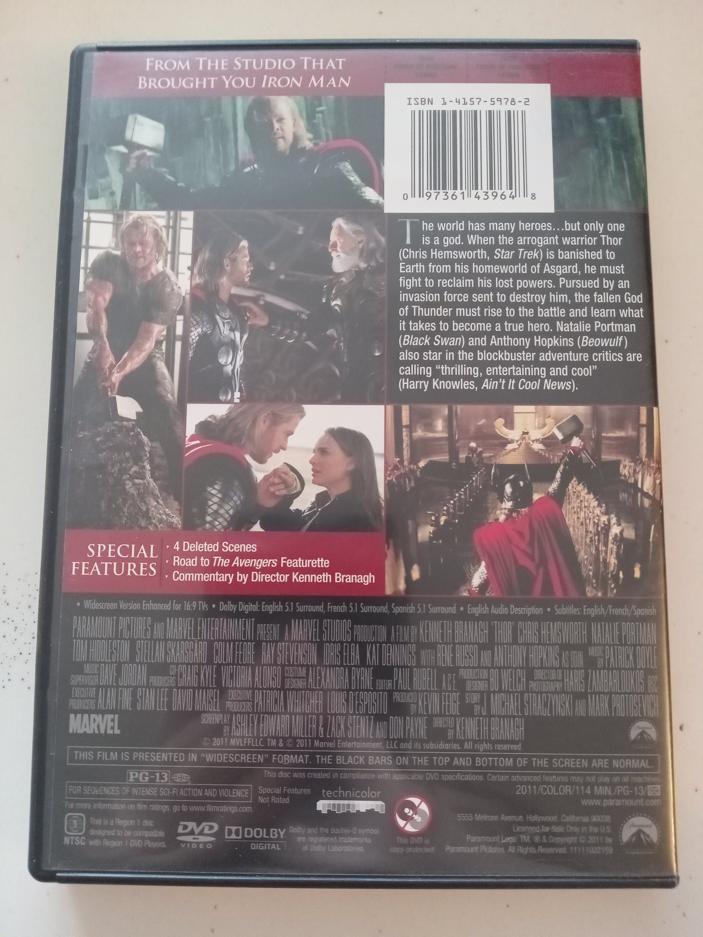 Thor, DVD Movie, Chris Hemsworth Widescreen, Rated PG-13, USED