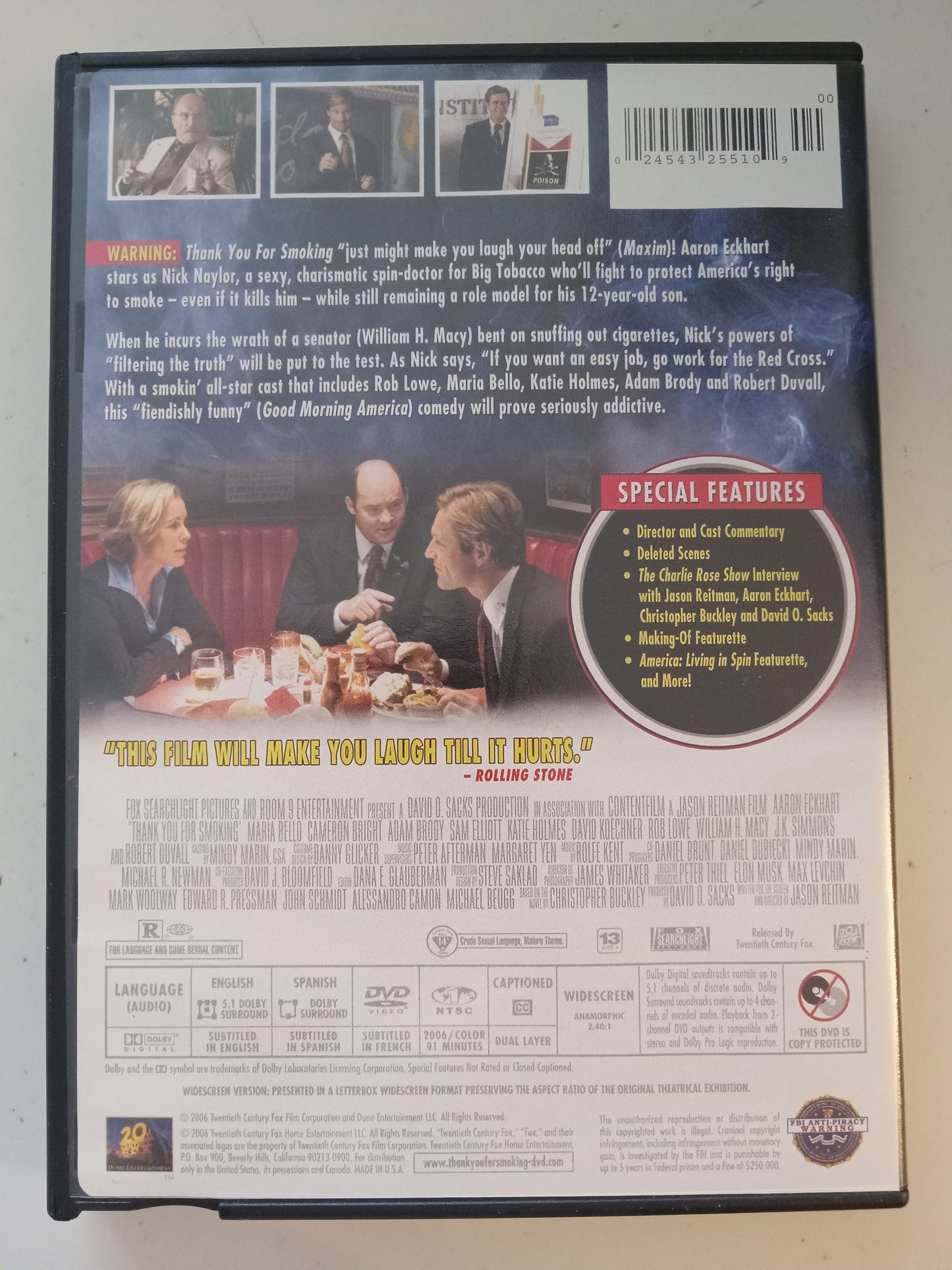 Thank You For Smoking, DVD Movie, Aaron Eckhart Widescreen, Rated R, USED