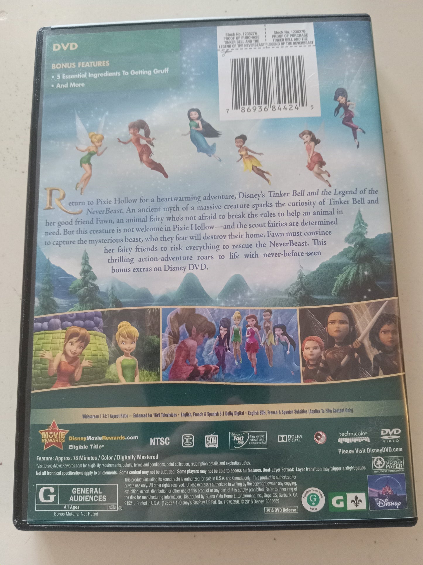 TinkerBell And The Legend Of The Neverbeast, Disney Animation, DVD Movie, Widescreen, Rated G, USED