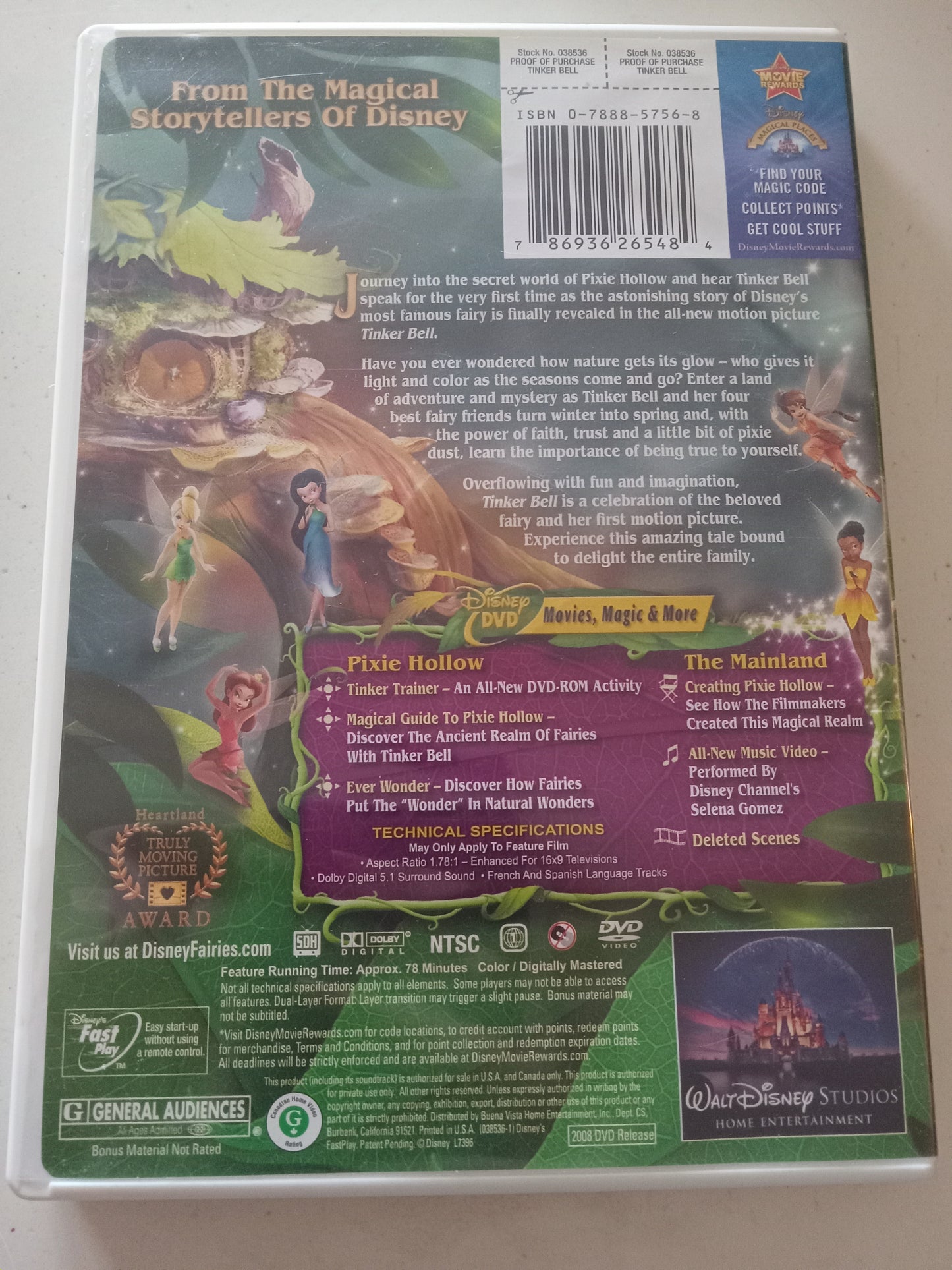 TinkerBell, Disney Animation DVD Movie, Widescreen, Rated G, USED