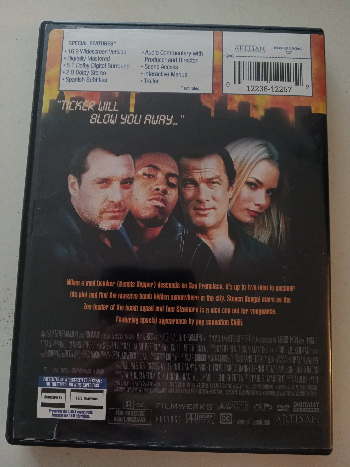 Ticker, DVD Movie, Tom Sizemore Widescreen, Rated R, USED