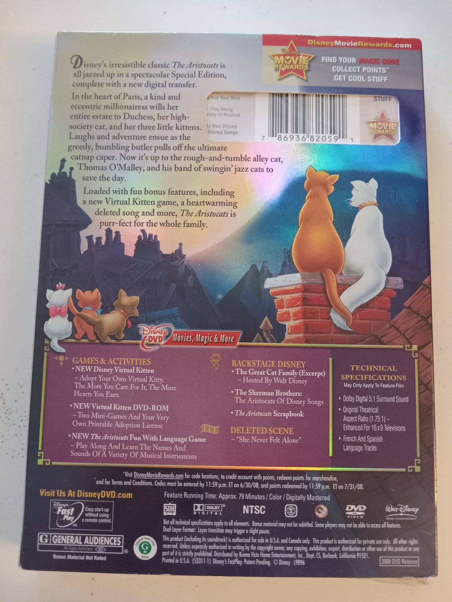 The Aristocats, Disney Animation Special Edition, DVD Movie, Widescreen, Rated G, USED