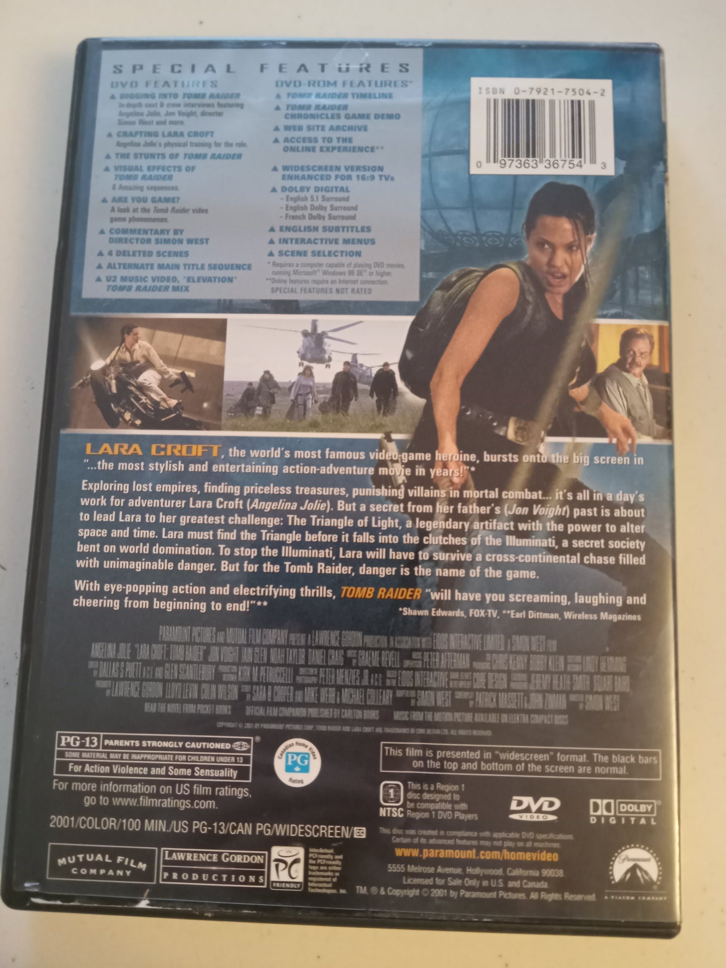 Lara Croft Tomb Raider, DVD Movie, Angelina Jolie Widescreen, Rated PG-13, USED