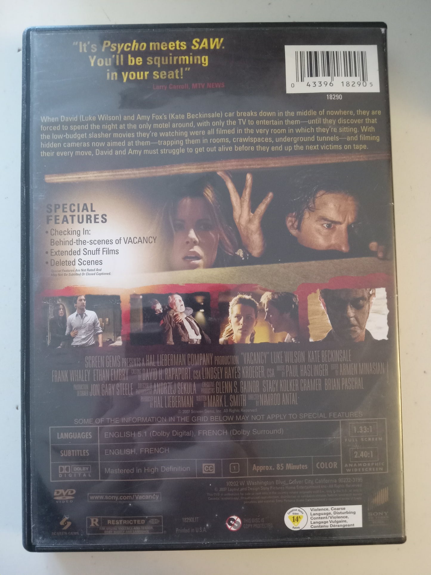 Vacancy, DVD Movie, Kate Beckinsale Fullscreen/Widescreen, Rated R, USED