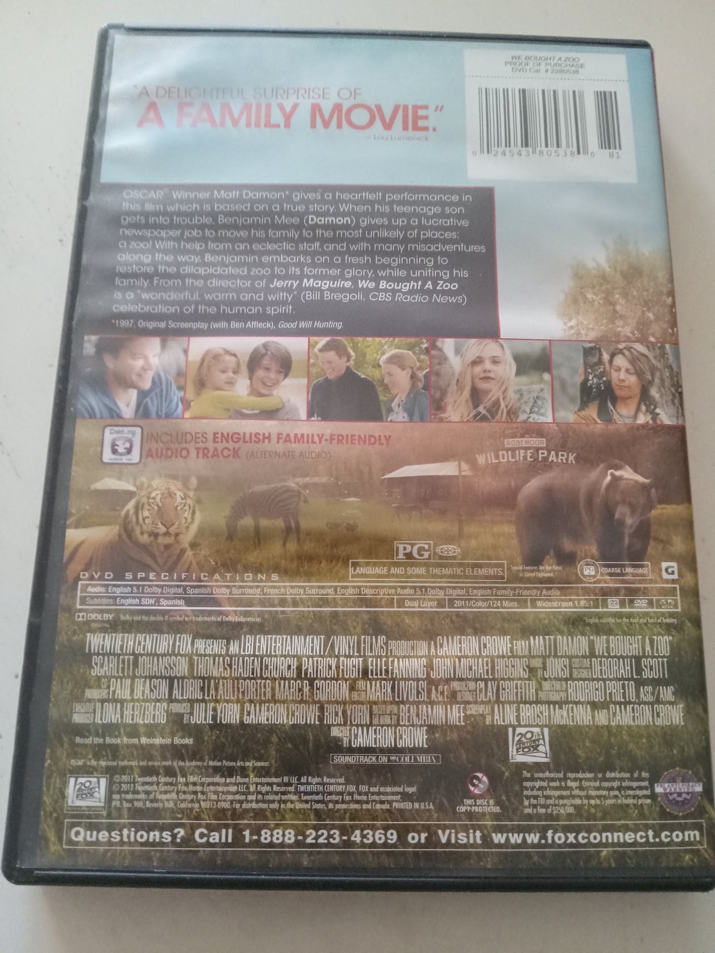 We Bought A Zoo, DVD Movie, Matt Damon Widescreen, Rated PG, USED