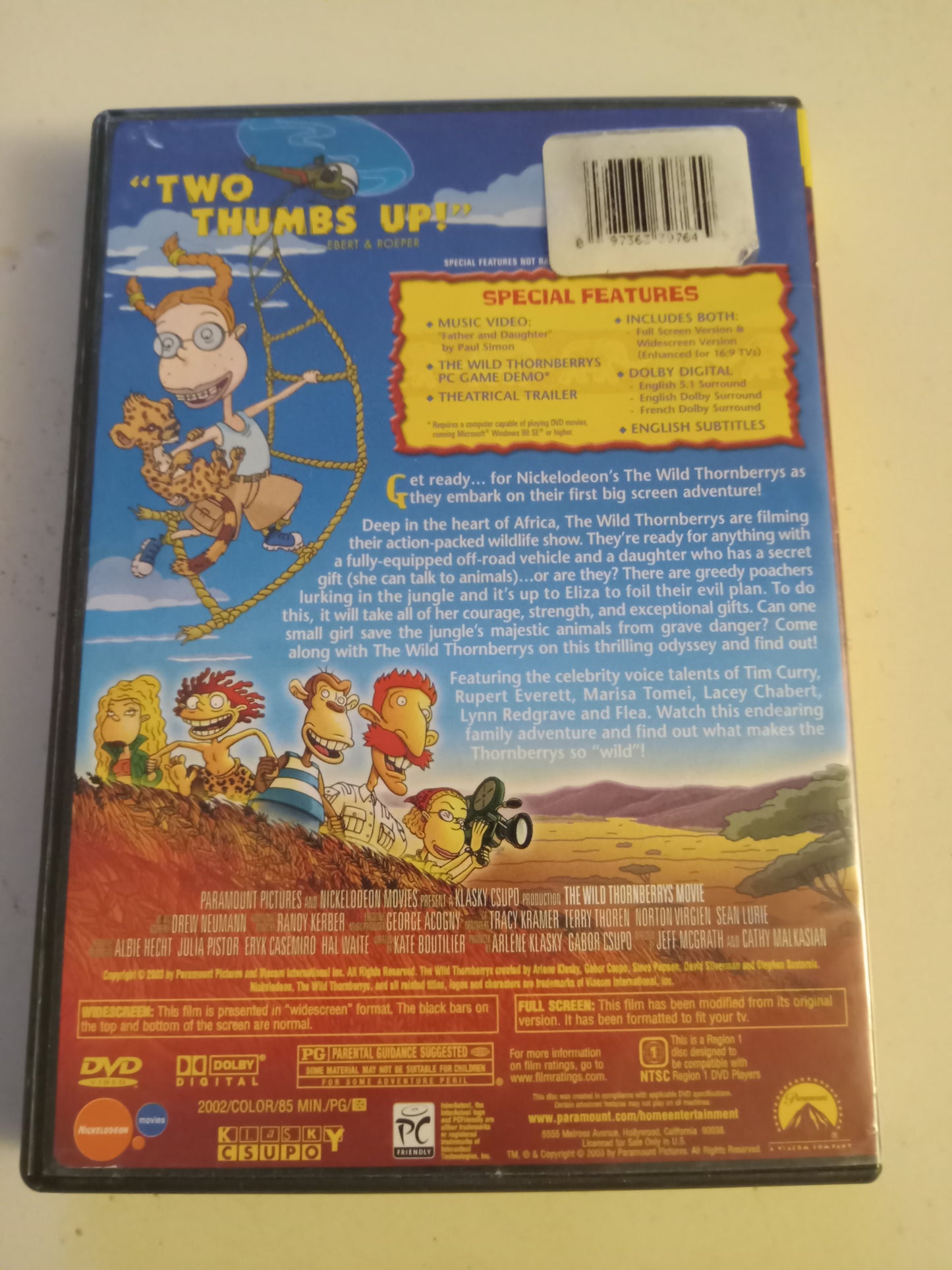 The Wild Thornberrys Movie, Nickelodeon Animation DVD Movie, Tim Curry Widescreen, Rated PG, USED
