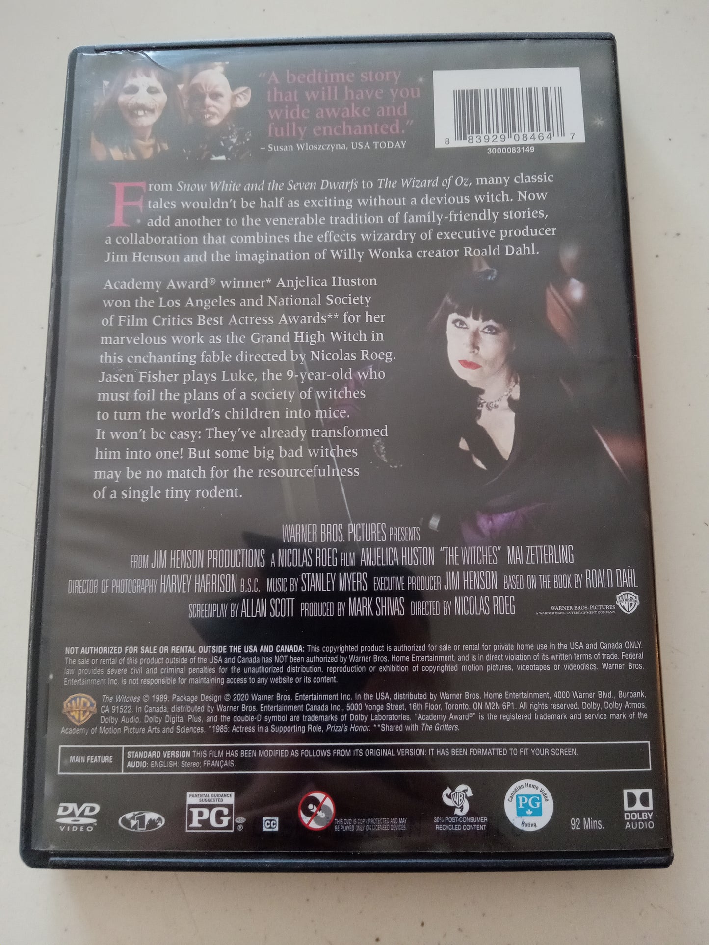 The Witches, DVD Movie, Angelica Huston Widescreen, Rated PG, USED