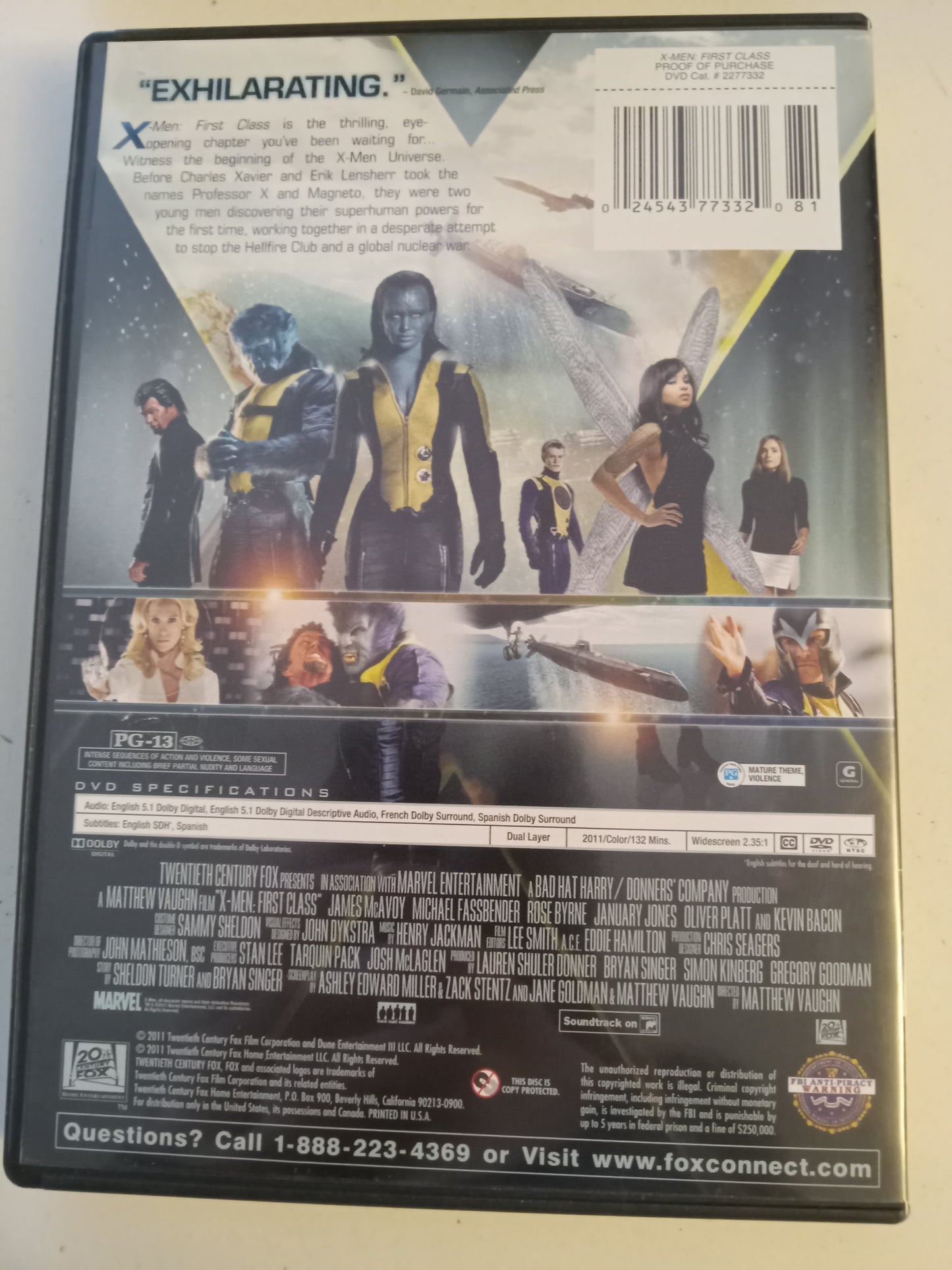 X-Men First Class, DVD Movie, James McAvoy Widescreen, Rated PG-13, USED
