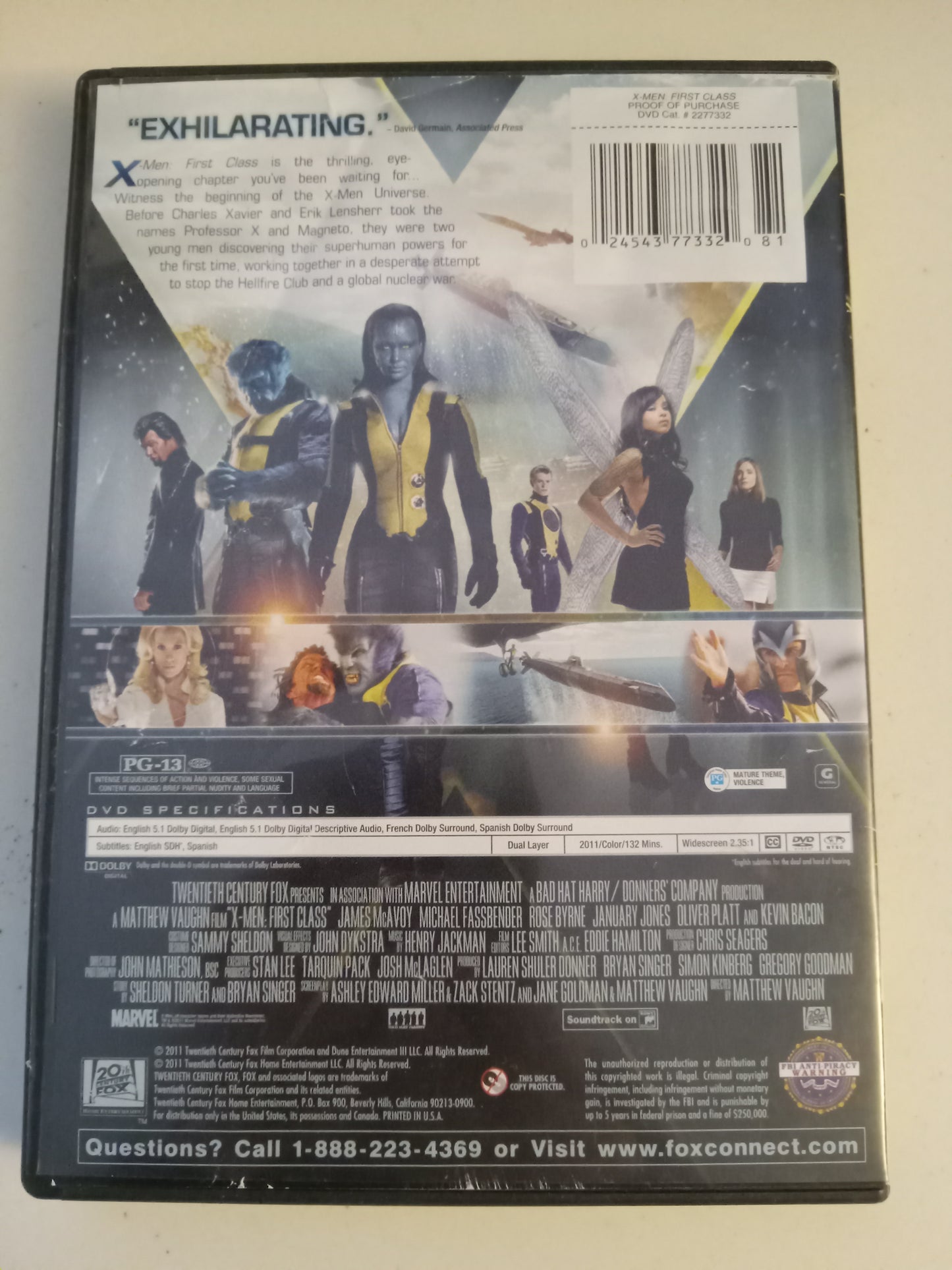 X-Men First Class, DVD Movie, James McAvoy Widescreen, Rated PG-13, USED