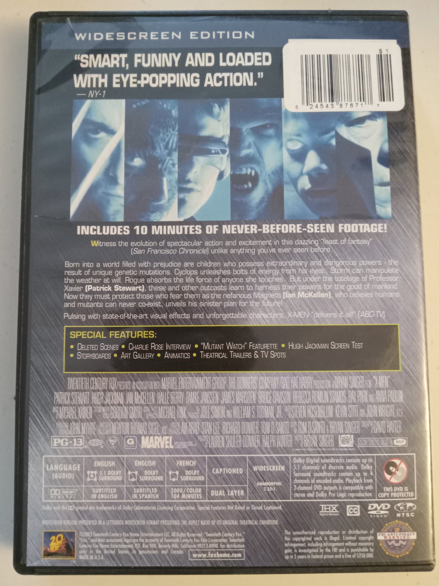 X-Men (X1), DVD Movie, Patrick Stewart Widescreen, Rated PG-13, USED
