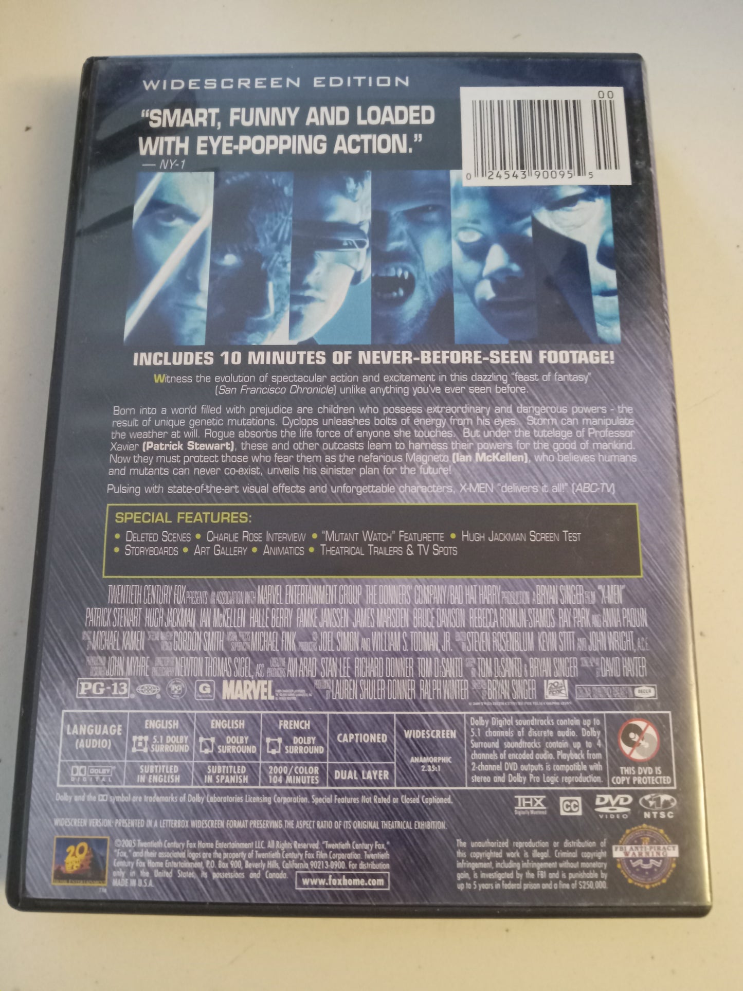 X-Men (X1), DVD Movie, Patrick Stewart Widescreen, Rated PG-13, USED