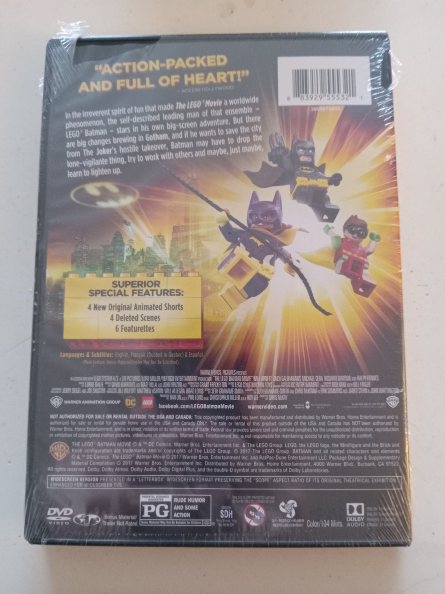 The Lego Batman, Warner Animation DVD Movie, Will Arnett Widescreen, Rated PG, NEW