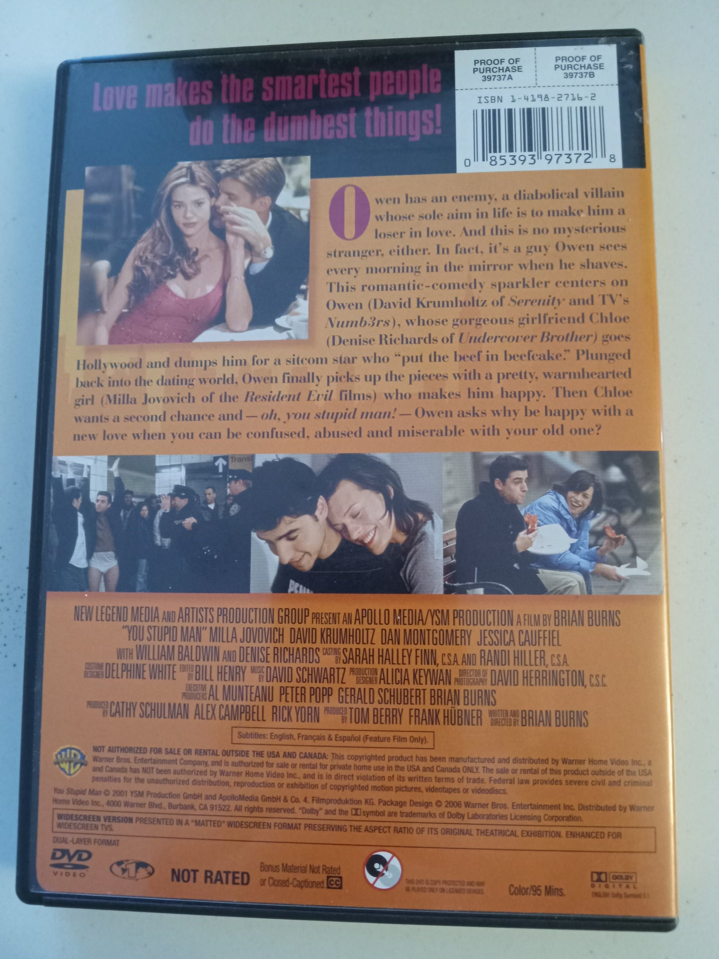 You Stupid Man, DVD Movie, Mila Jovovich Widescreen, Not Rated, Rare USED